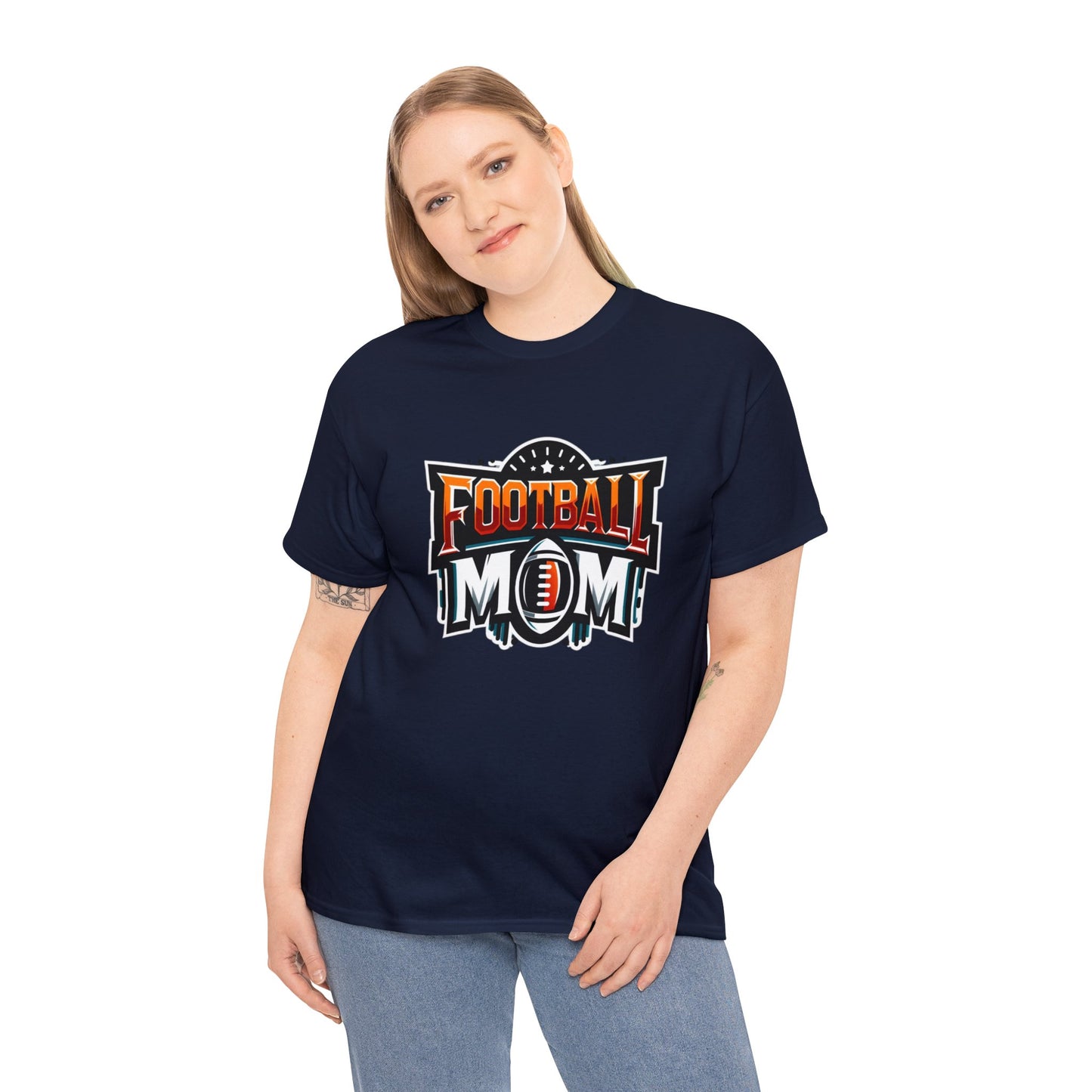 Football Mom Orange White and Red Design Unisex Heavy Cotton Tee