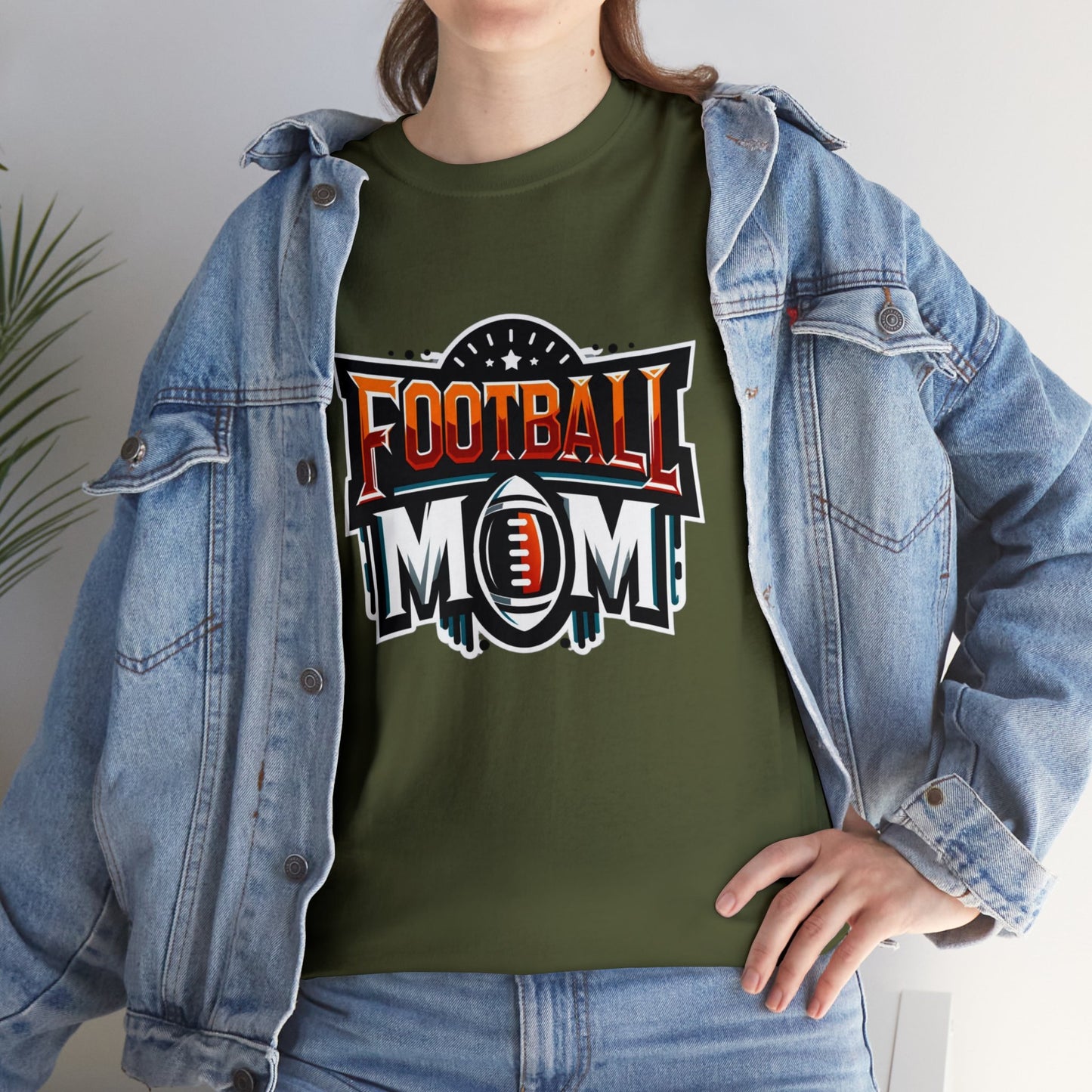 Football Mom Orange White and Red Design Unisex Heavy Cotton Tee