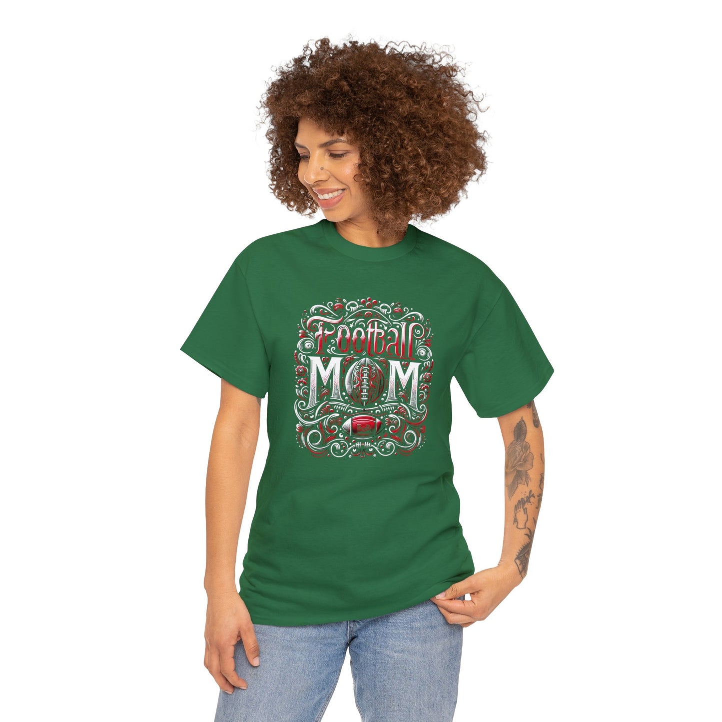 Football Mom Red and White Design Unisex Heavy Cotton Tee