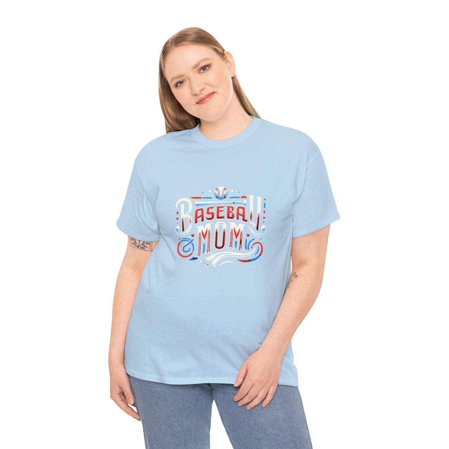 Baseball Mom Red, White and Blue Unisex Heavy Cotton Tee