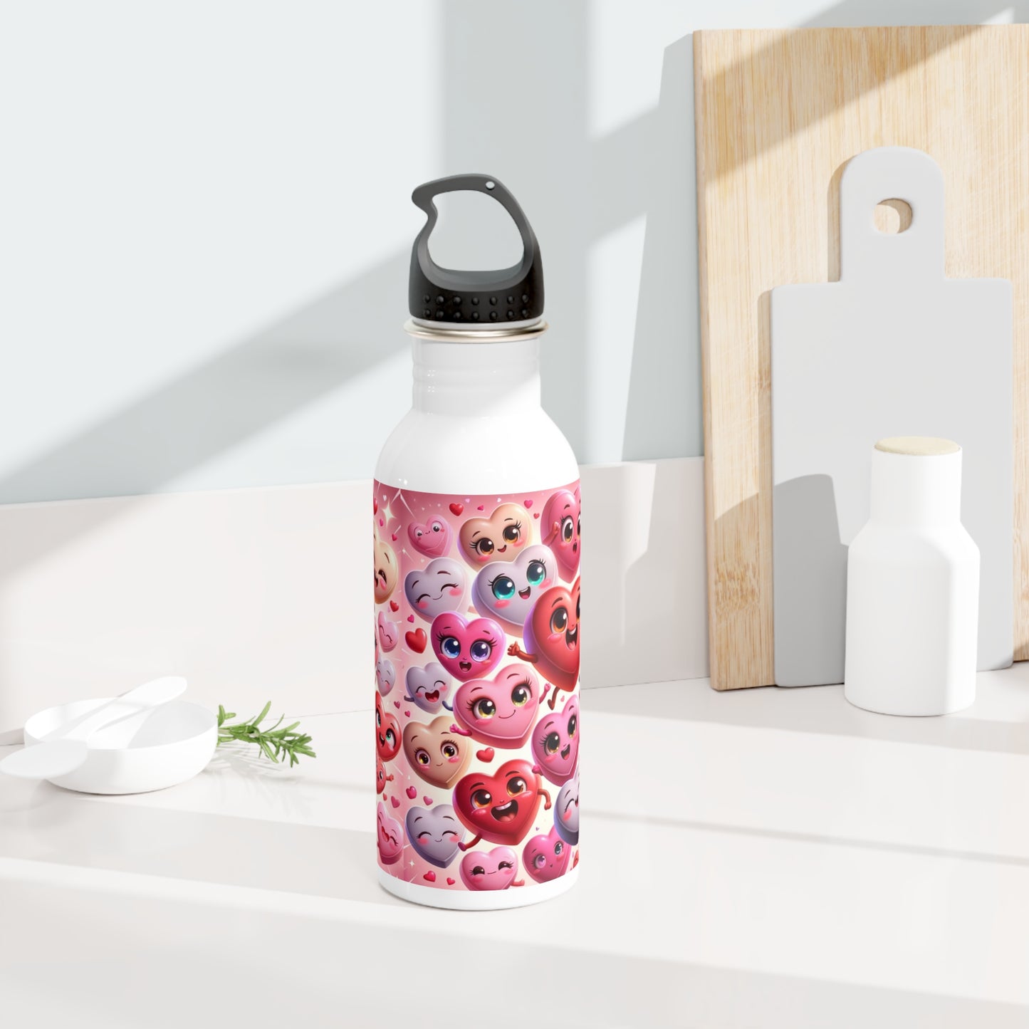 Valentine's Day Stainless Steel Water Bottle with Hearts White