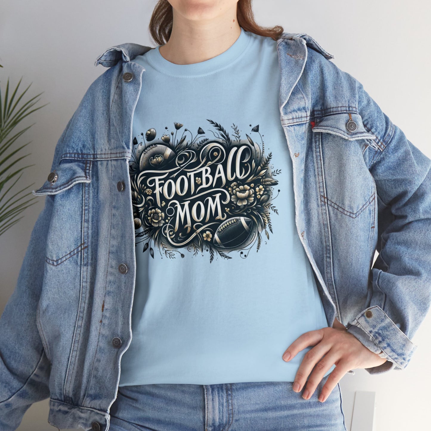 Football Mom Dark Green and White Design Unisex Heavy Cotton Tee