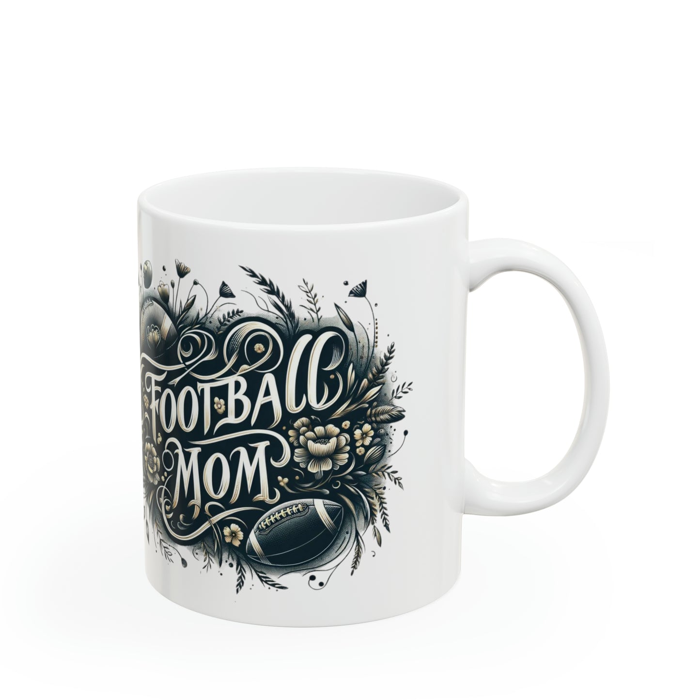 Football Mom Green and White Design Ceramic Mug (11oz)