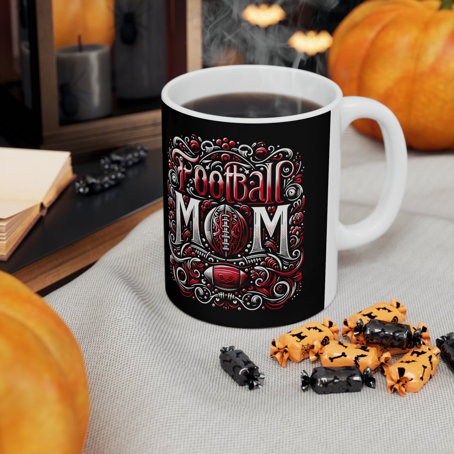 Football Mom Red White and Black Ceramic Mug (11oz)