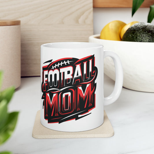 Football Mom Red White and Black Design Ceramic Mug (11oz)