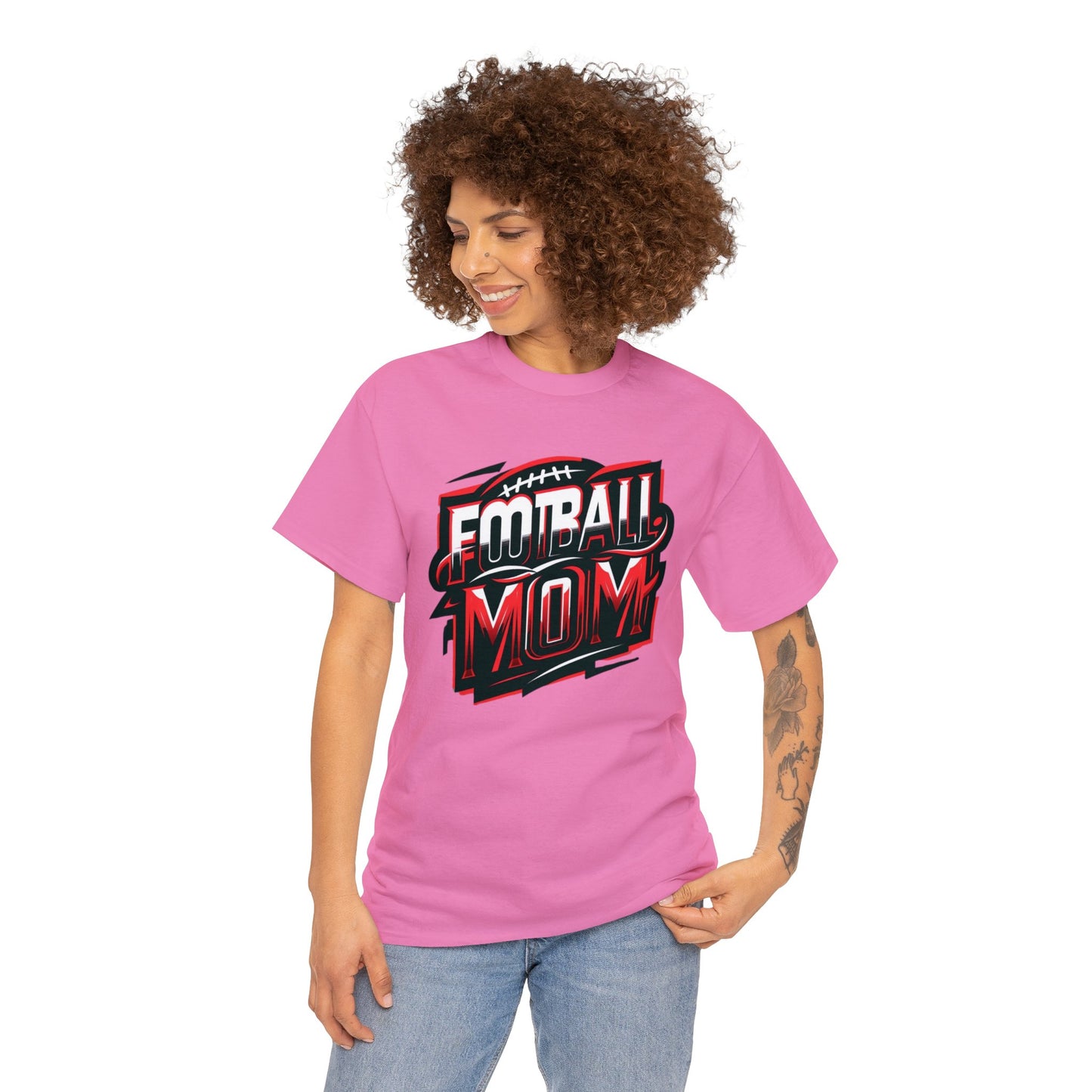 Football Mom Red White and Black Design Unisex Heavy Cotton Tee