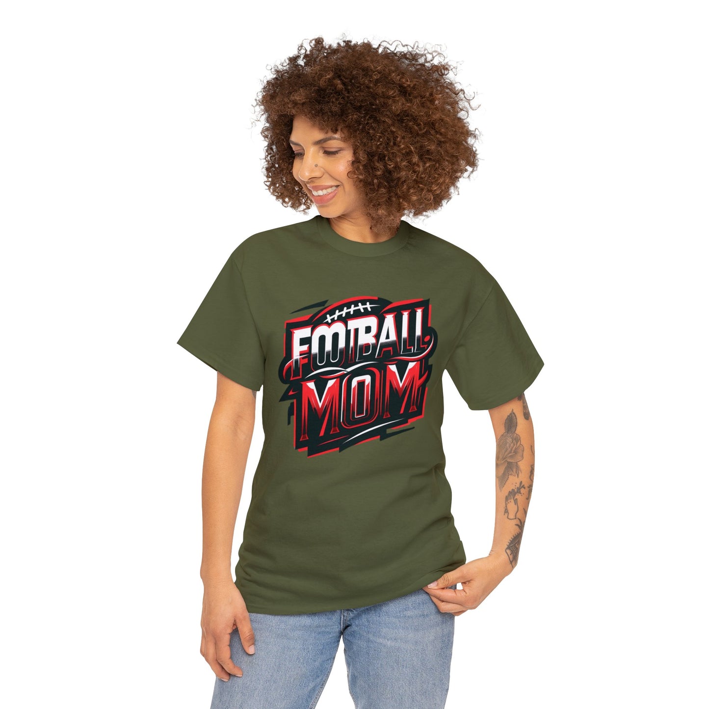 Football Mom Red White and Black Design Unisex Heavy Cotton Tee