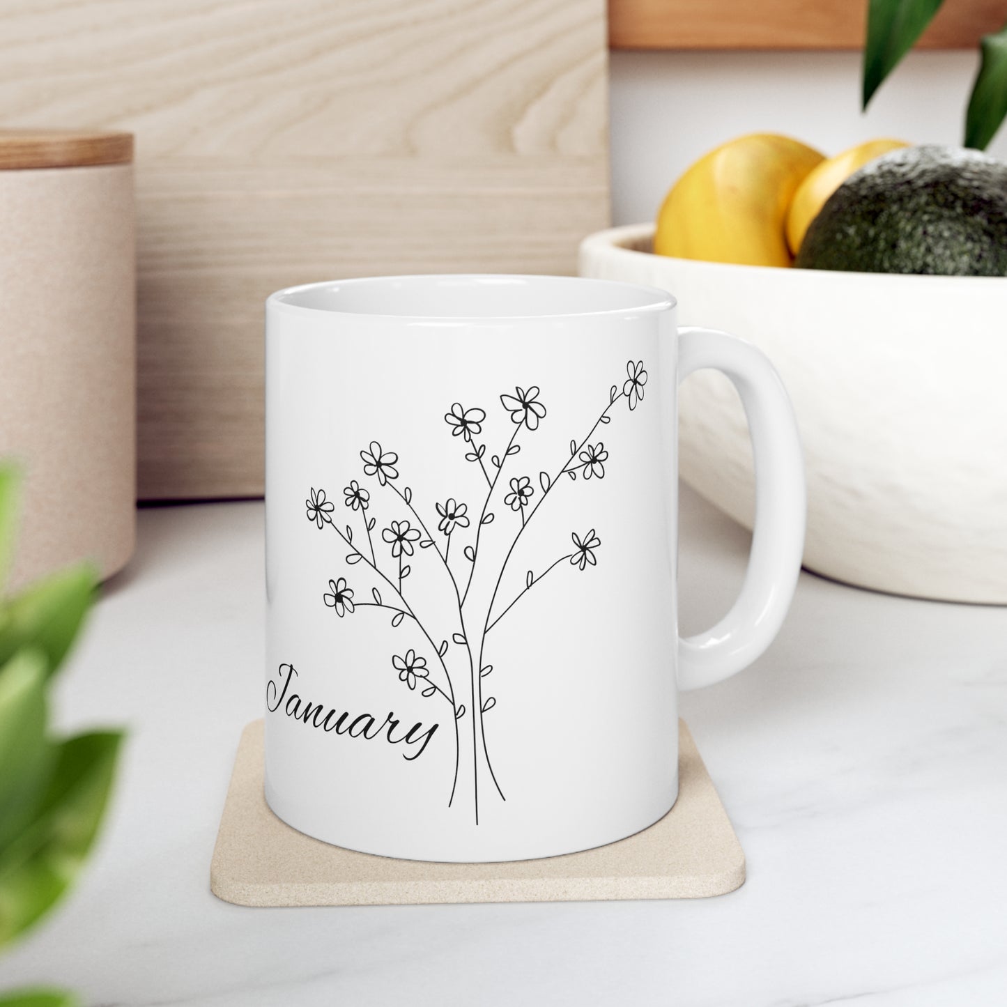 January Birth Month Flower Ceramic Coffee Mug