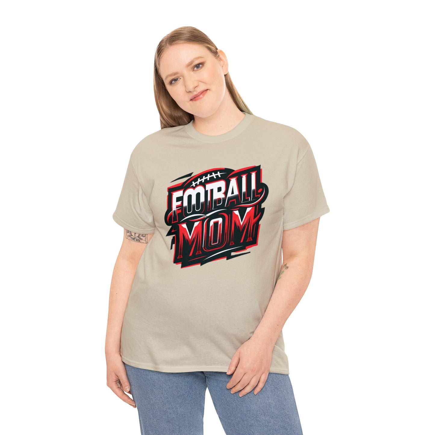 Football Mom Red White and Black Design Unisex Heavy Cotton Tee