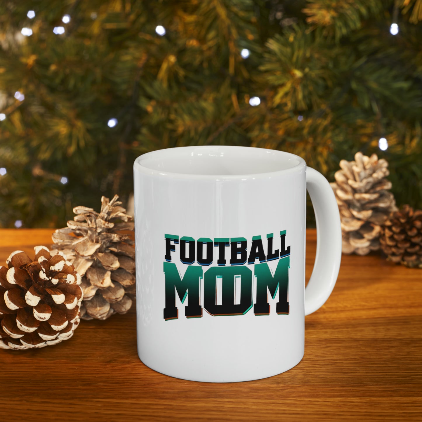 Football Mom Green and Black Design Ceramic Mug (11oz)