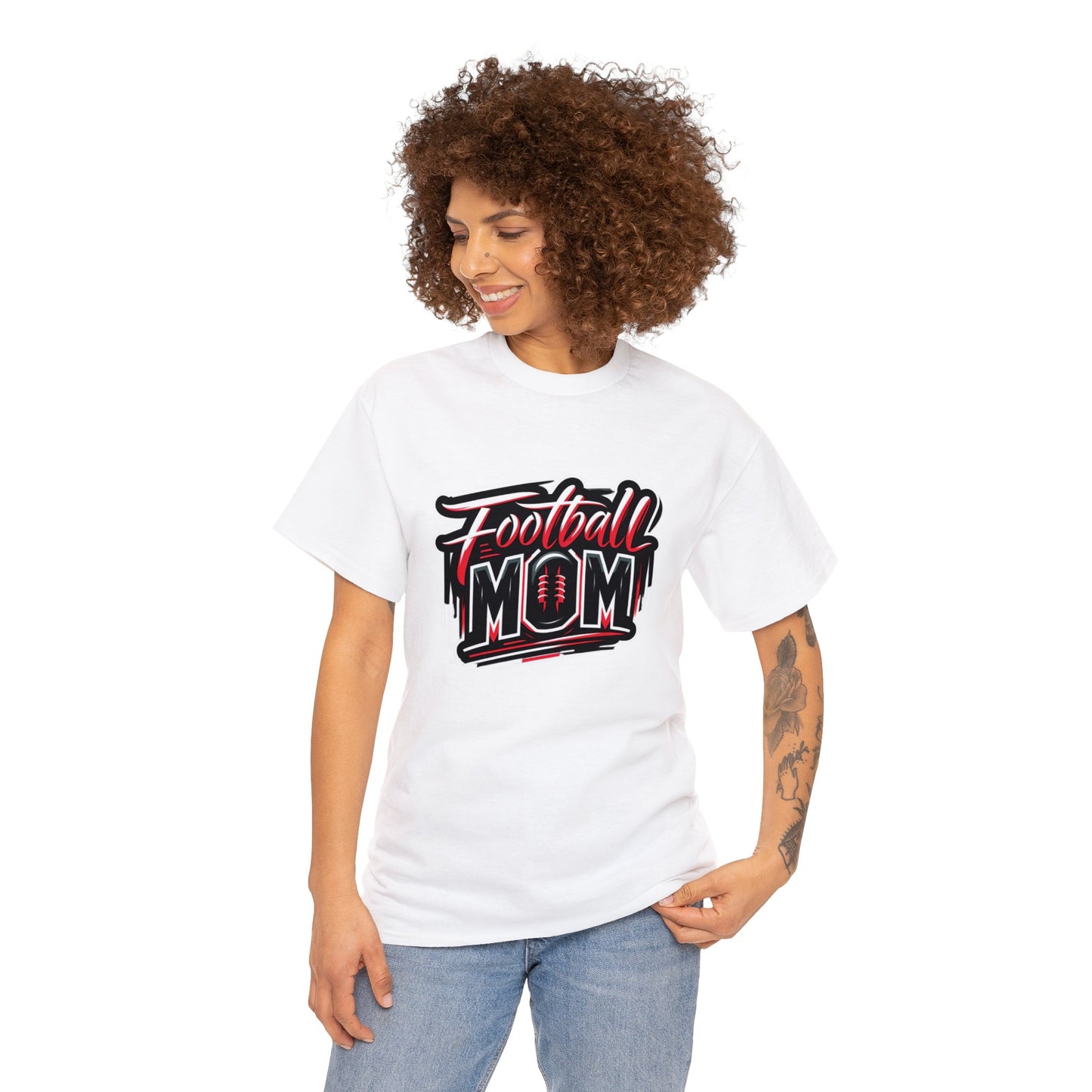 Football Mom Red and Black Design Unisex Heavy Cotton Tee