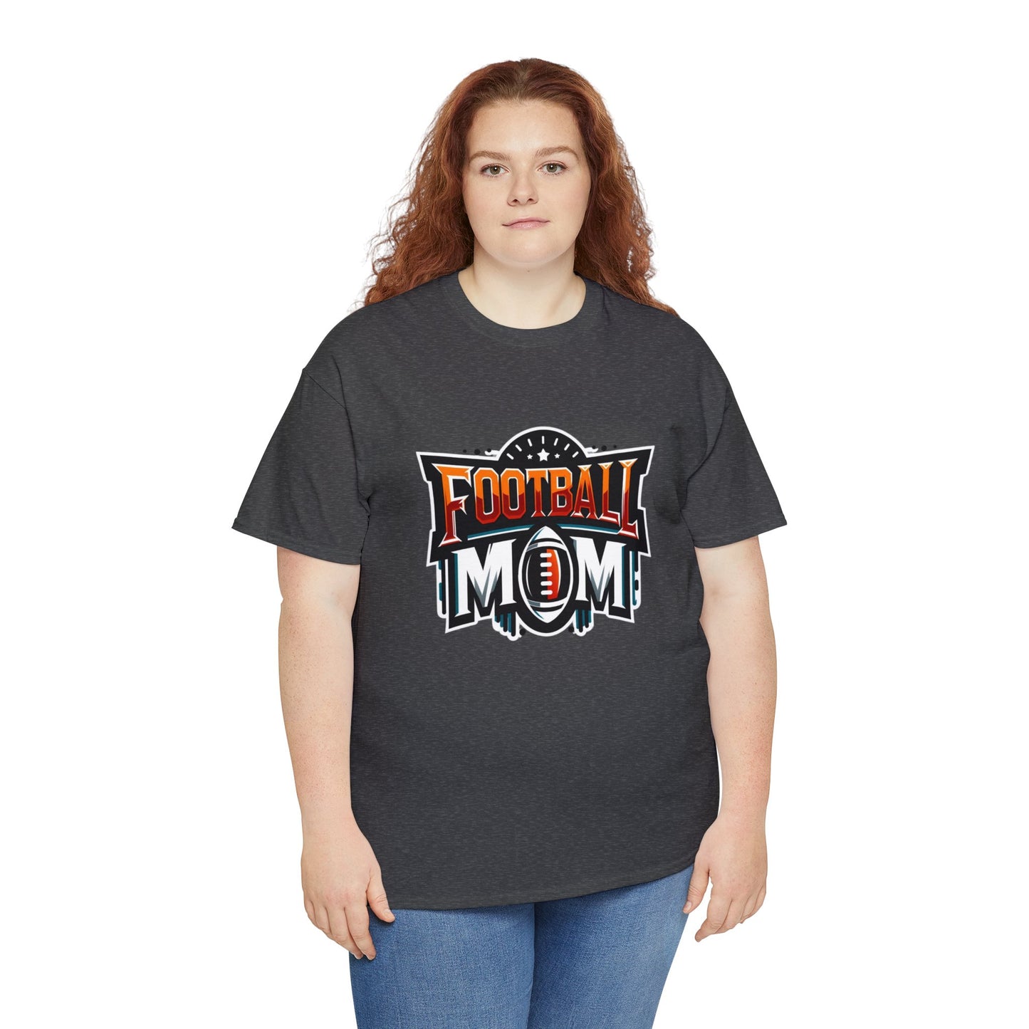 Football Mom Orange White and Red Design Unisex Heavy Cotton Tee