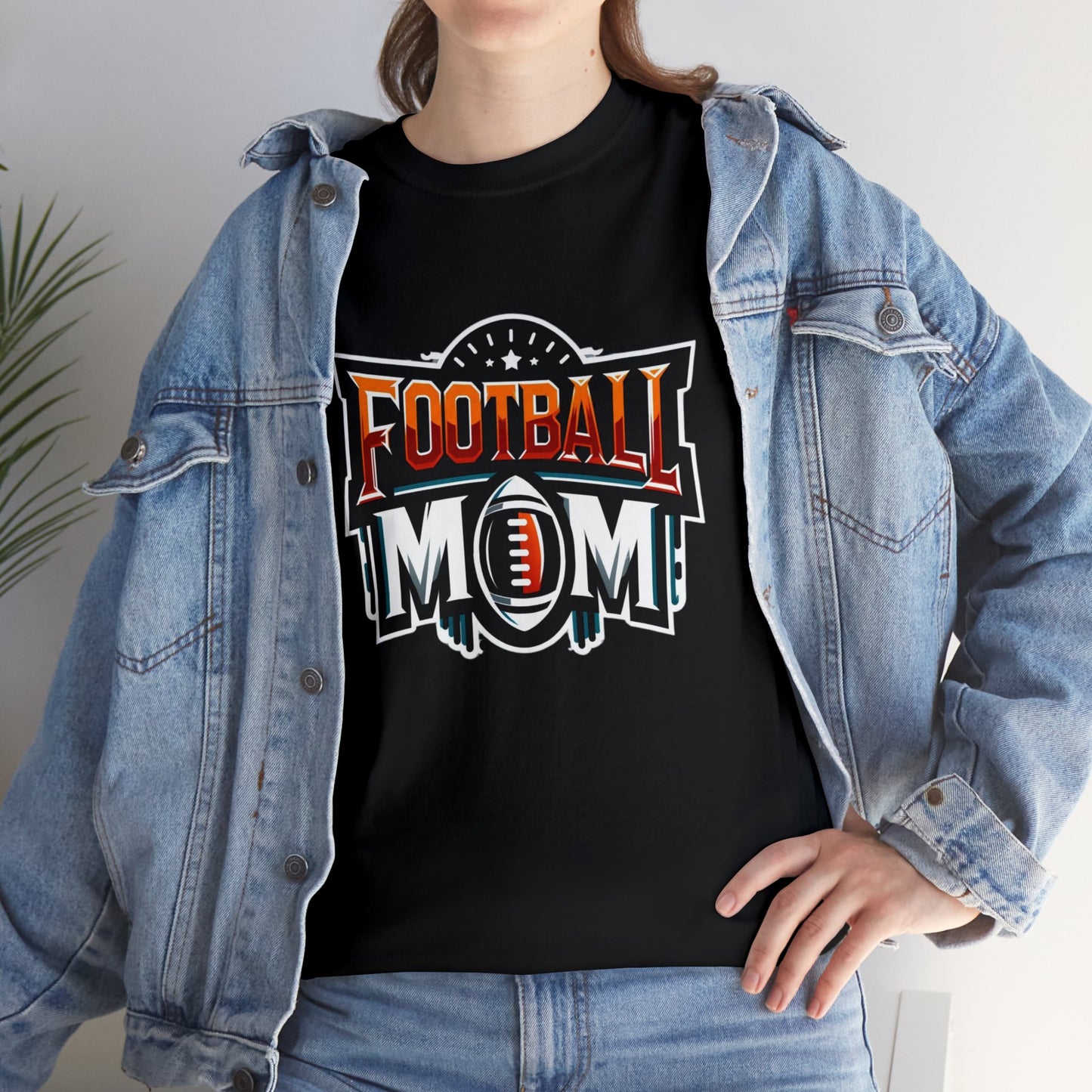 Football Mom Orange White and Red Design Unisex Heavy Cotton Tee