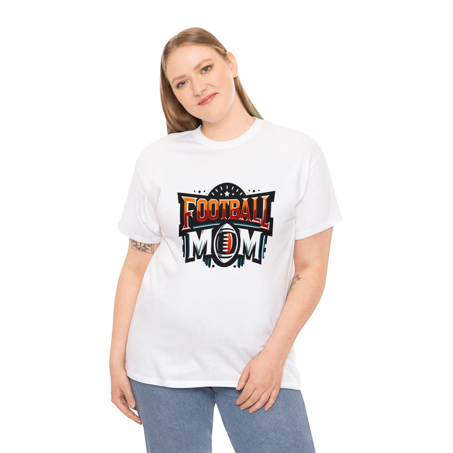 Football Mom Orange White and Red Design Unisex Heavy Cotton Tee