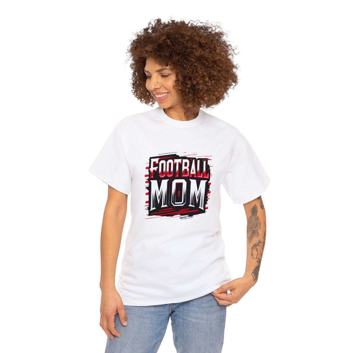 Football Mom Red and White Design Unisex Heavy Cotton Tee