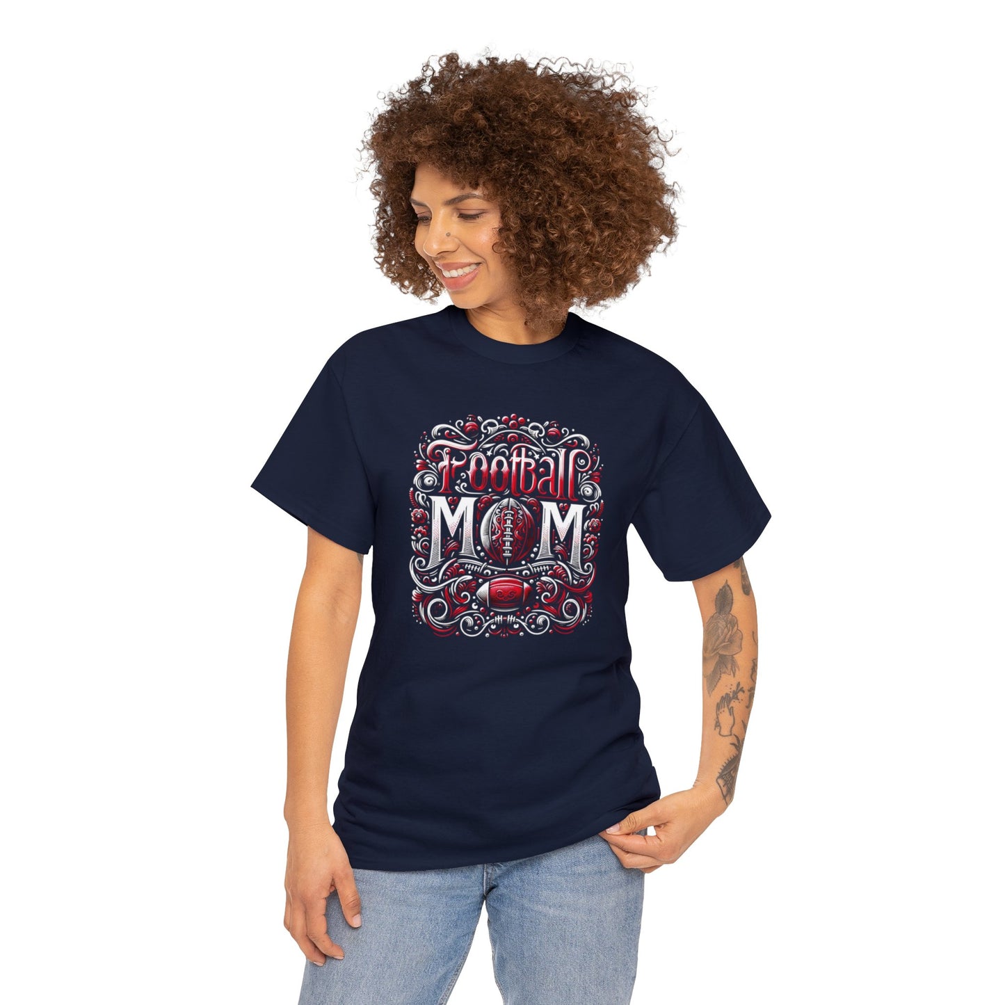 Football Mom Red and White Design Unisex Heavy Cotton Tee