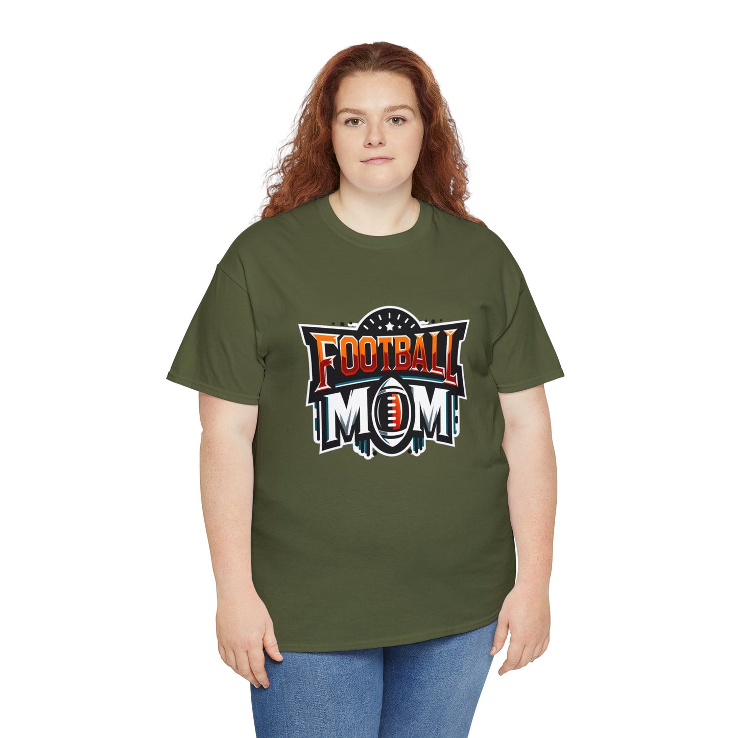 Football Mom Orange White and Red Design Unisex Heavy Cotton Tee