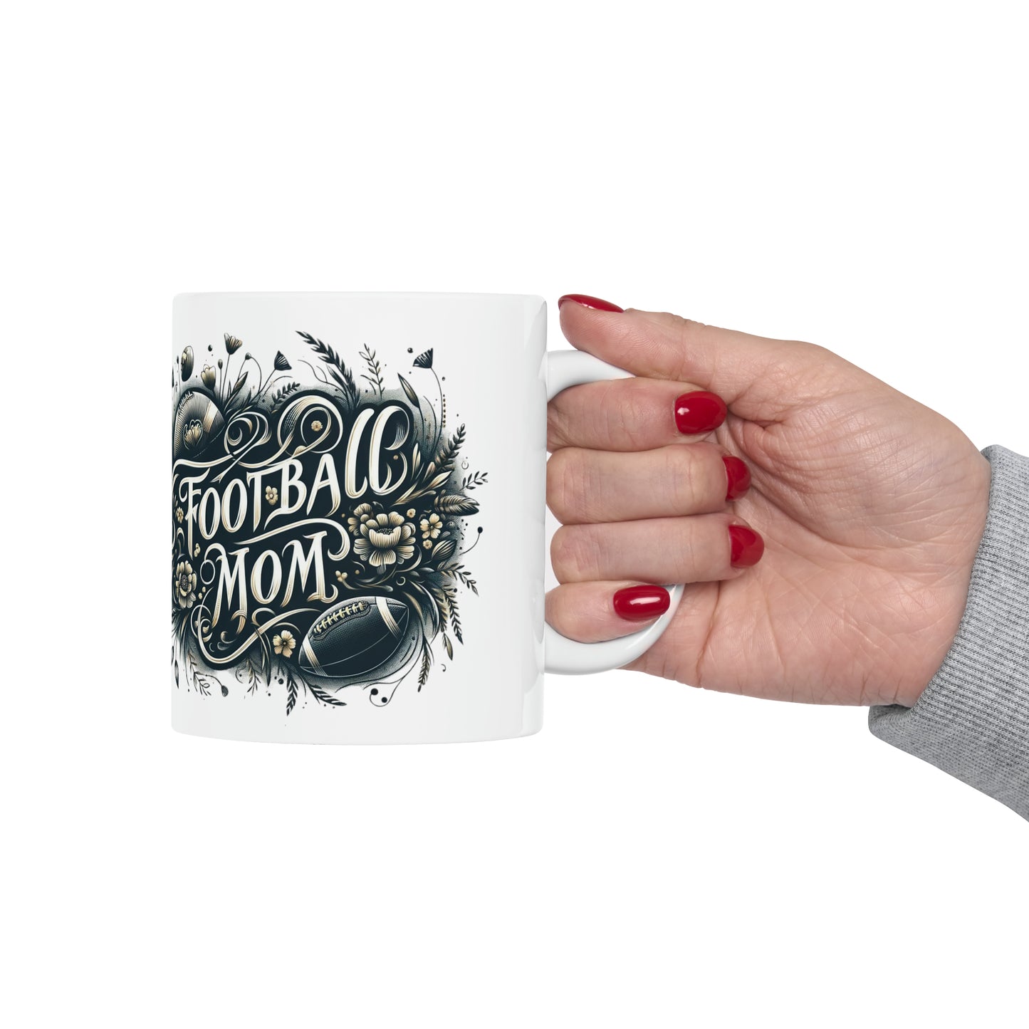 Football Mom Green and White Design Ceramic Mug (11oz)