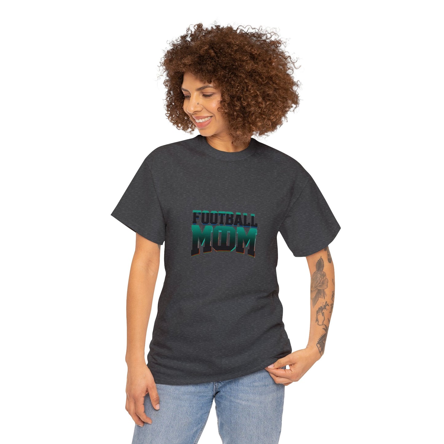 Football Mom Black and Green Design Unisex Heavy Cotton Tee