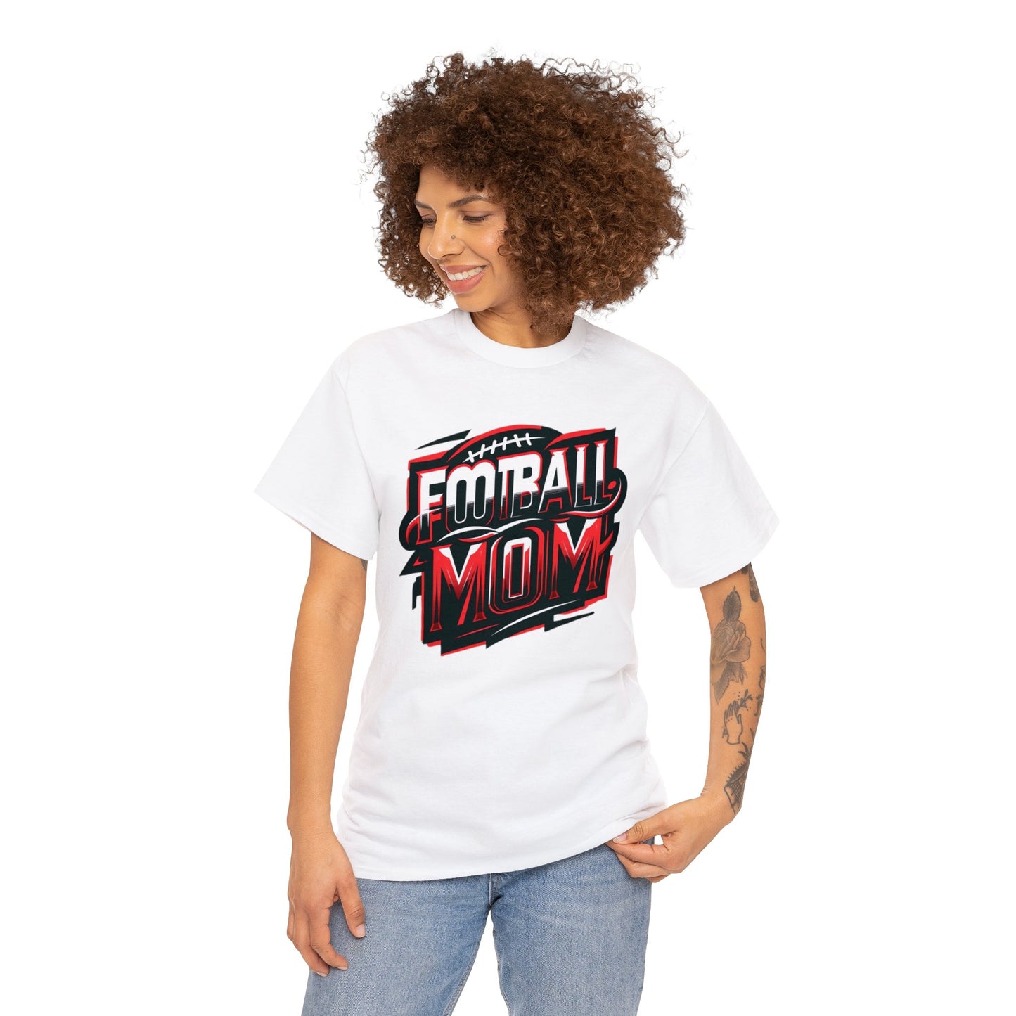 Football Mom Red White and Black Design Unisex Heavy Cotton Tee