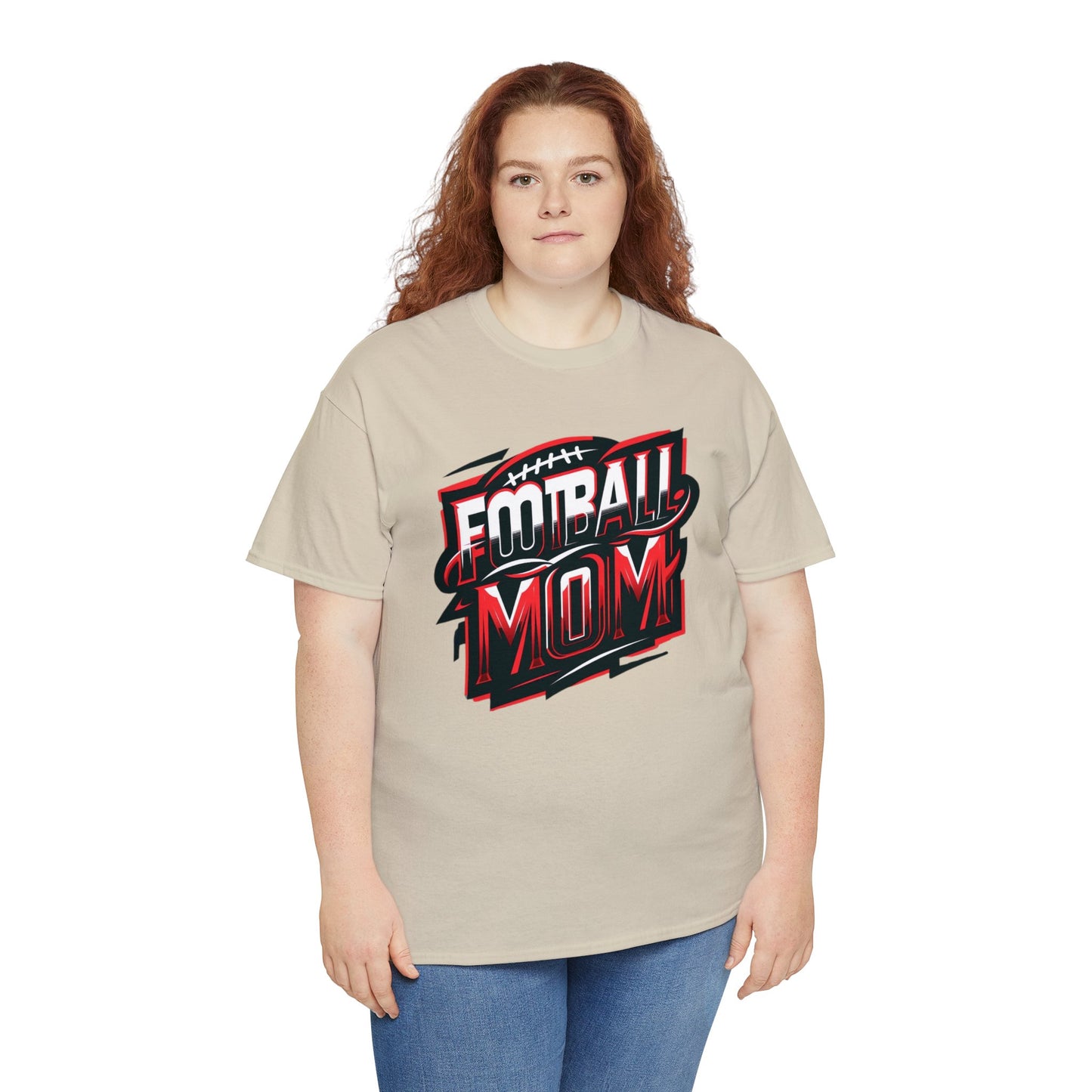 Football Mom Red White and Black Design Unisex Heavy Cotton Tee