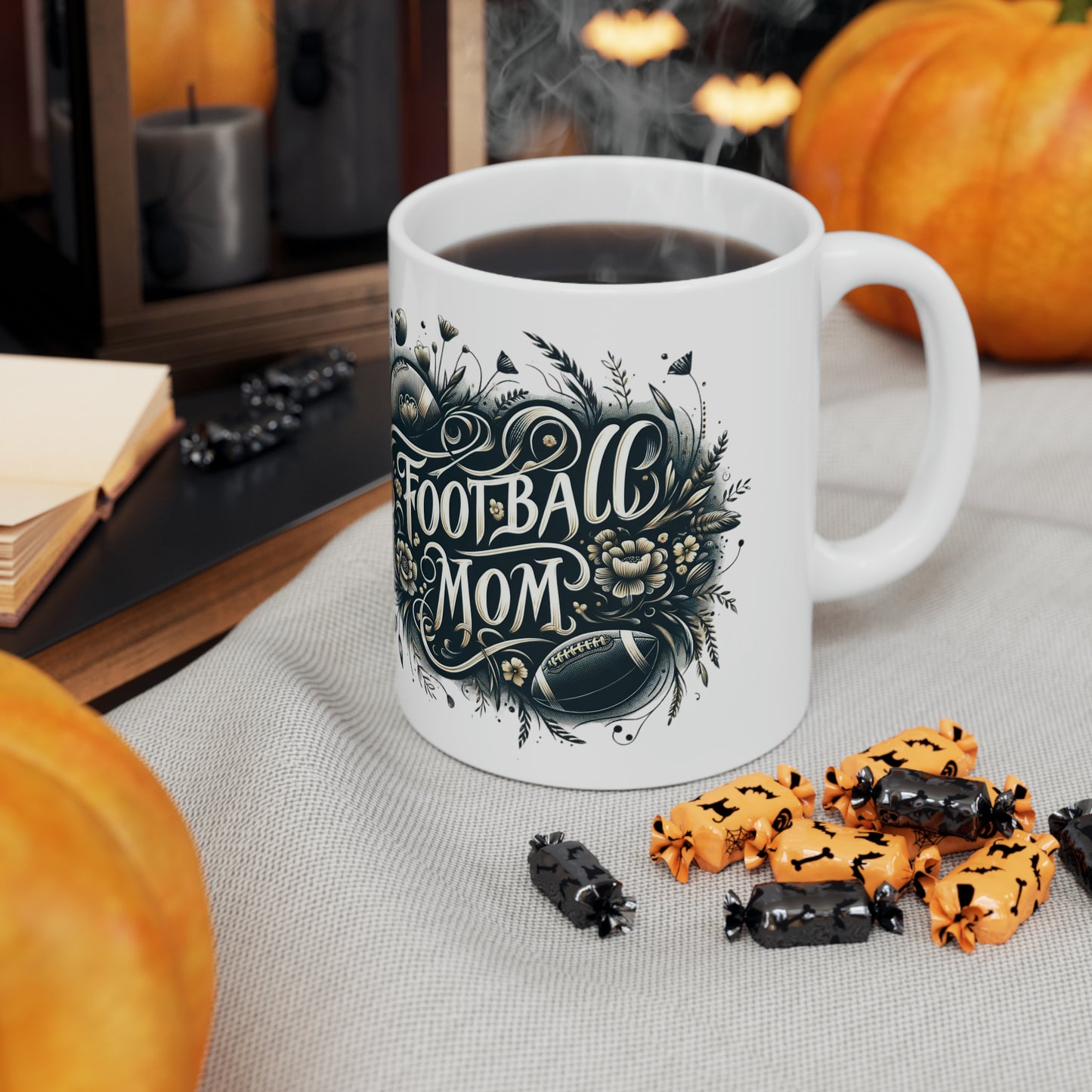 Football Mom Green and White Design Ceramic Mug (11oz)