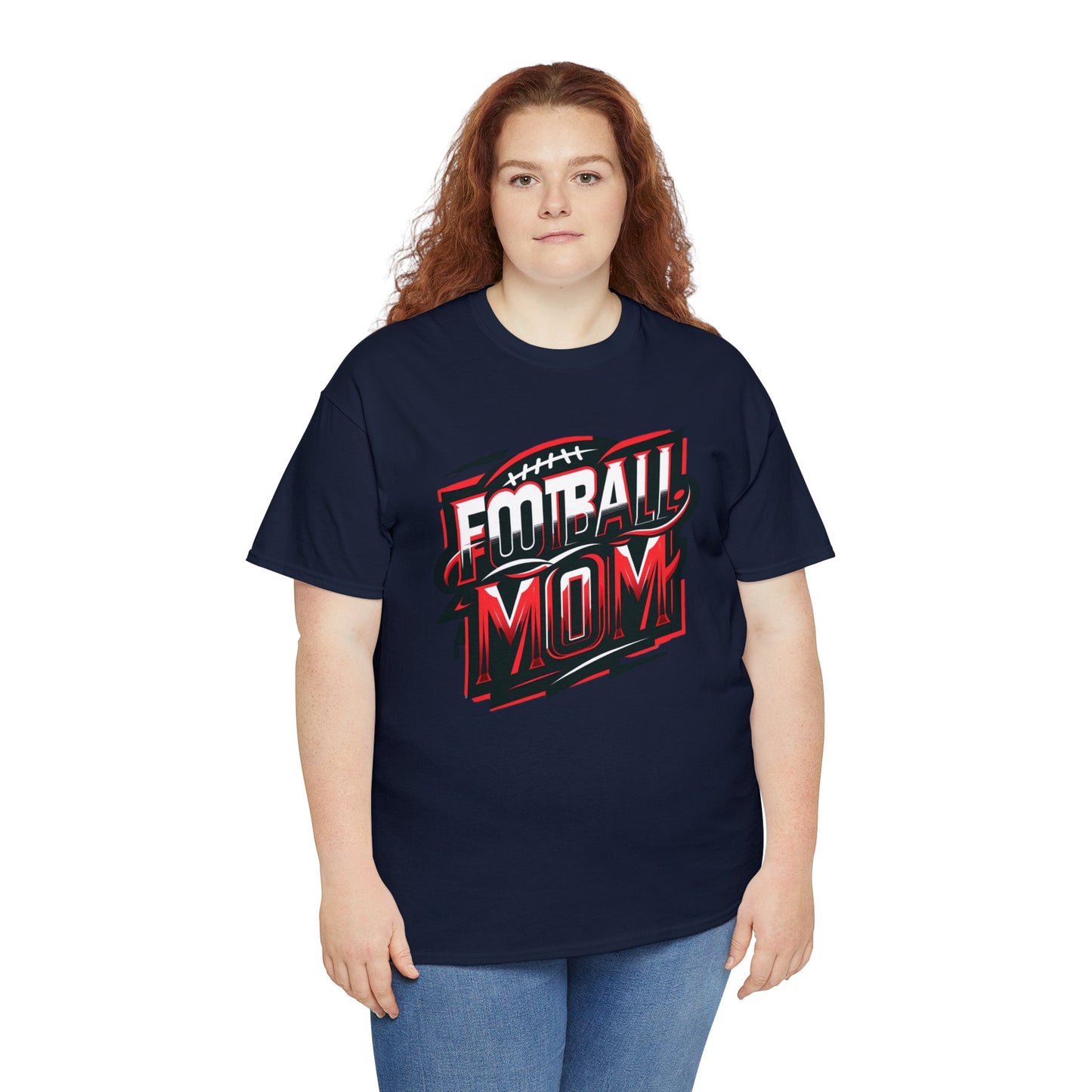 Football Mom Red White and Black Design Unisex Heavy Cotton Tee