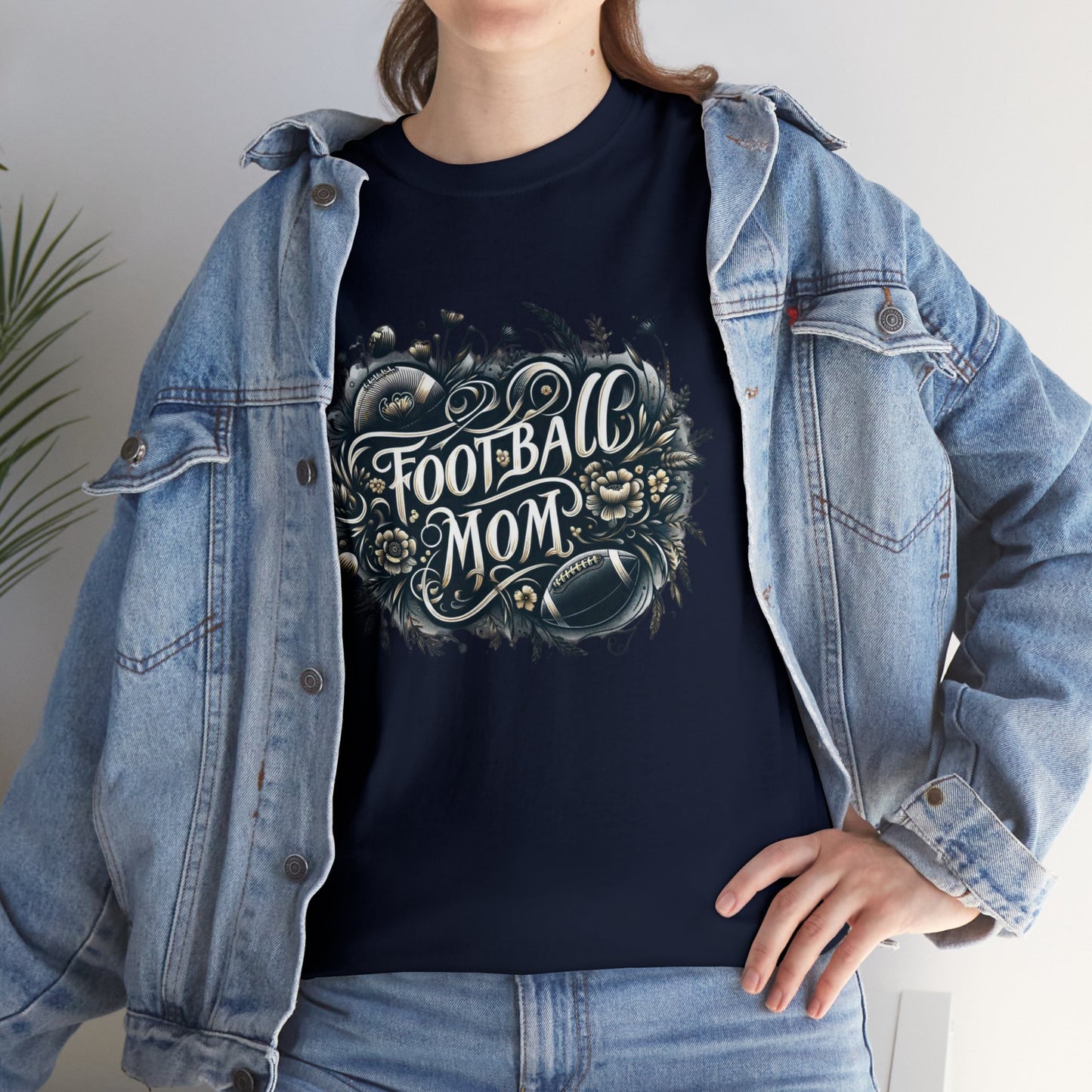 Football Mom Dark Green and White Design Unisex Heavy Cotton Tee