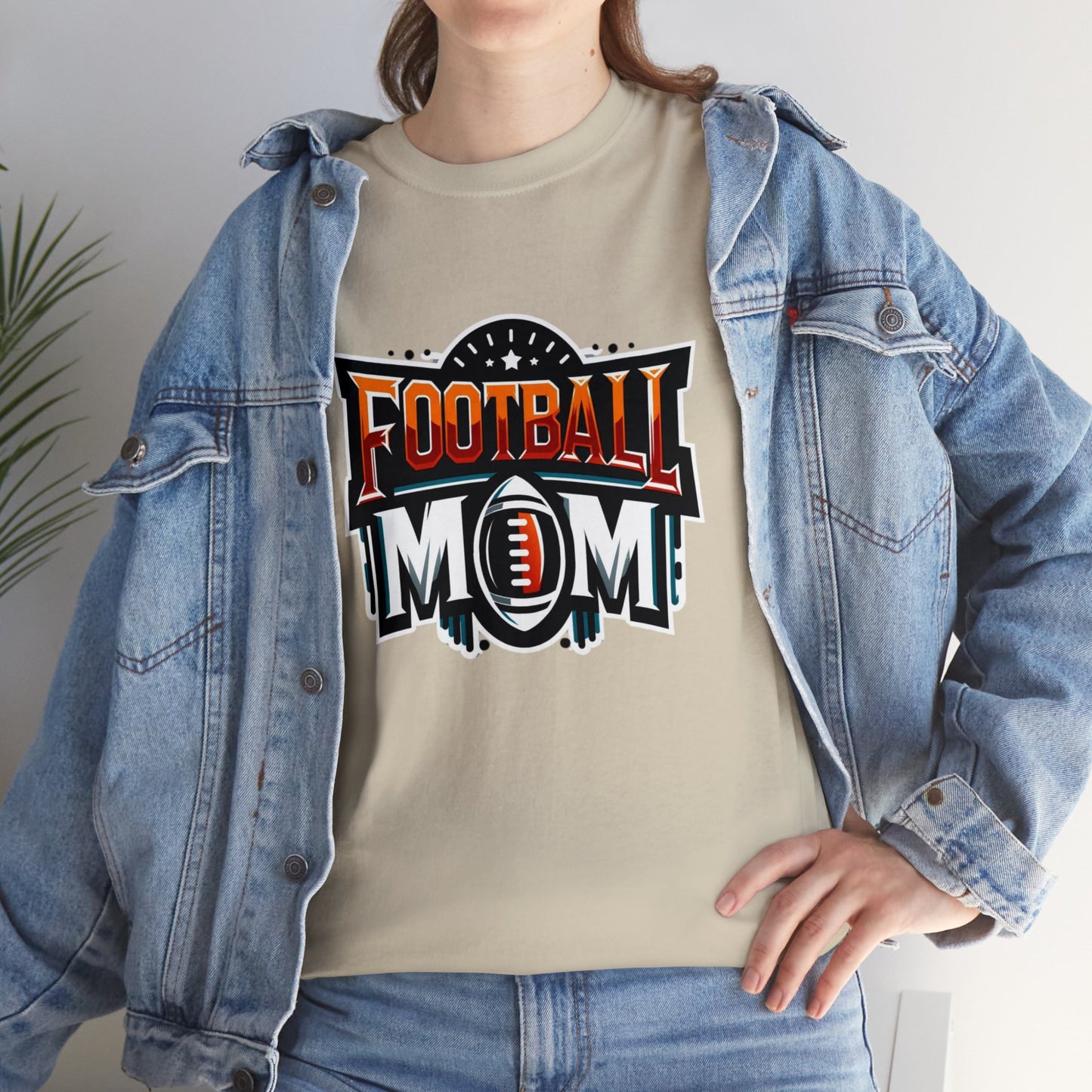 Football Mom Orange White and Red Design Unisex Heavy Cotton Tee