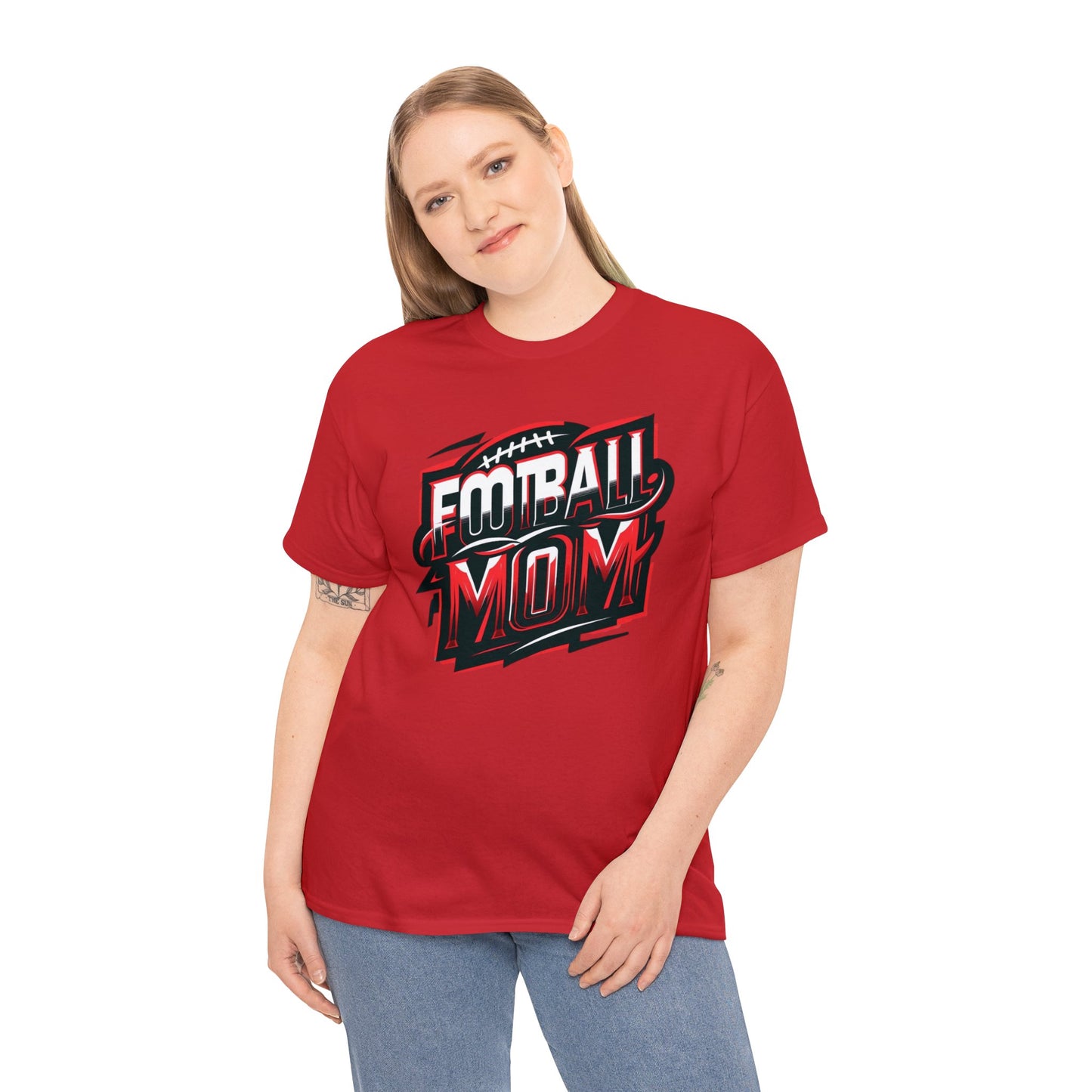 Football Mom Red White and Black Design Unisex Heavy Cotton Tee