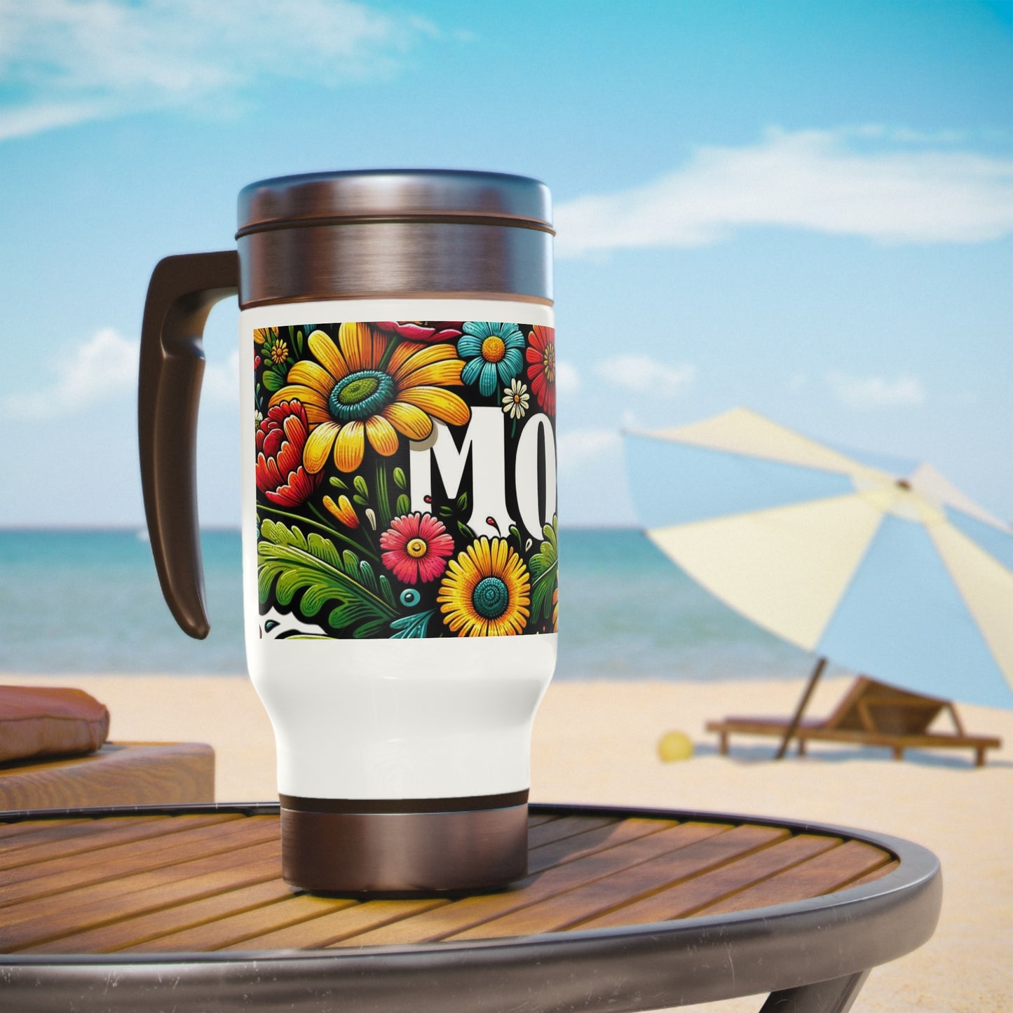 Mom Stainless Steel Travel Mug with Handle, 14oz