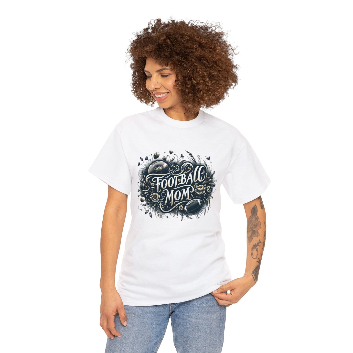 Football Mom Dark Green and White Design Unisex Heavy Cotton Tee