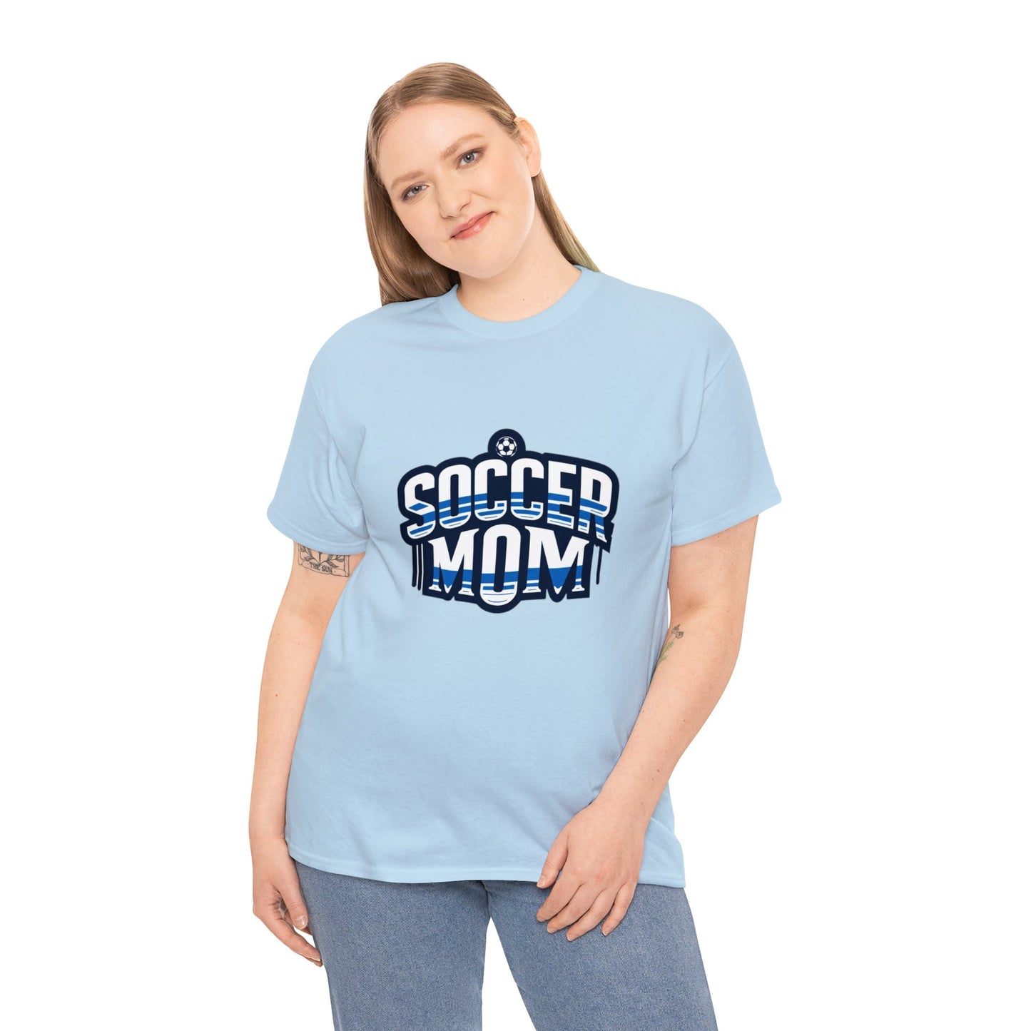 Soccer Mom Blue and White Design Unisex Heavy Cotton Tee