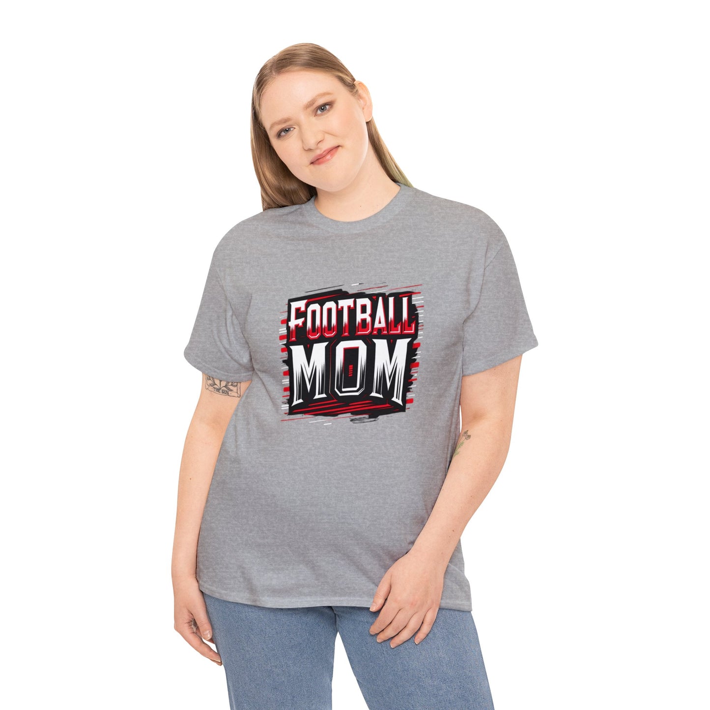 Football Mom Red and White Design Unisex Heavy Cotton Tee