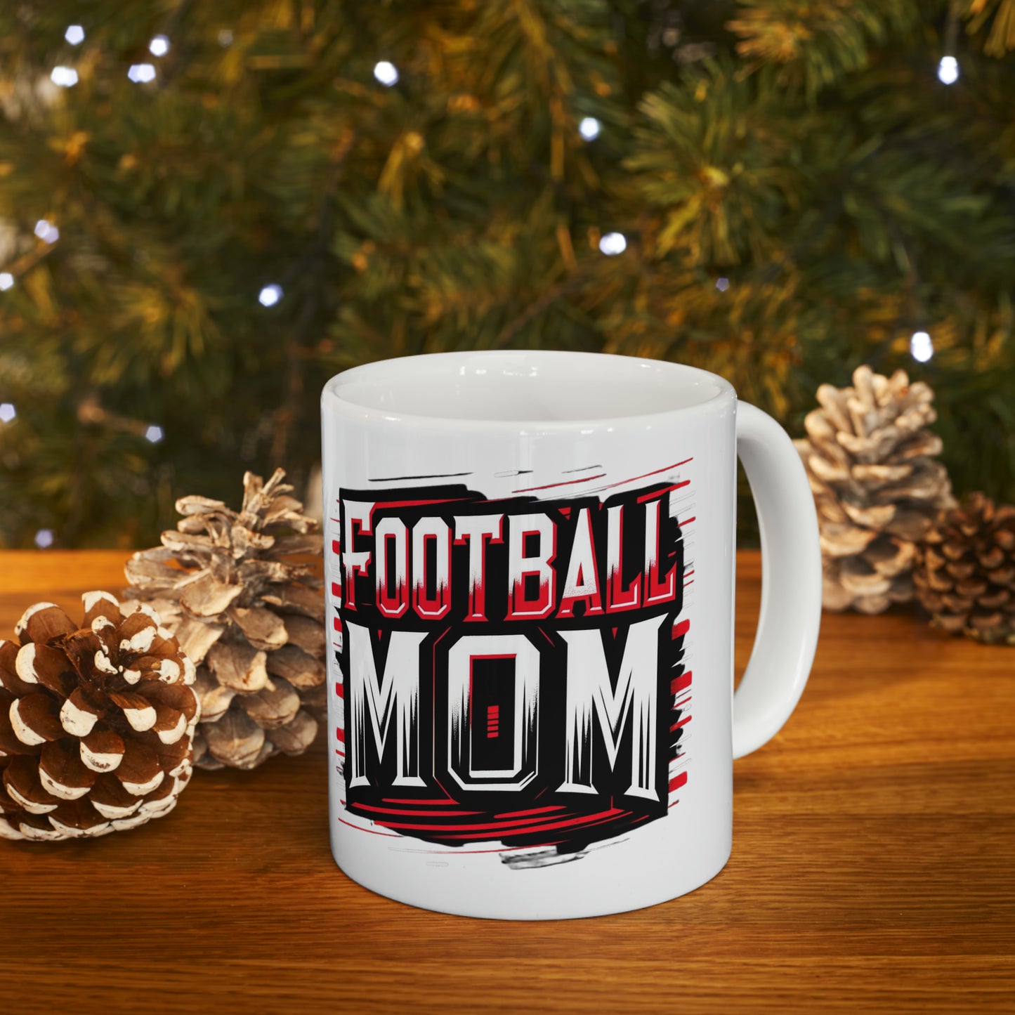 Football Mom Red White and Black Design Ceramic Mug (11oz)