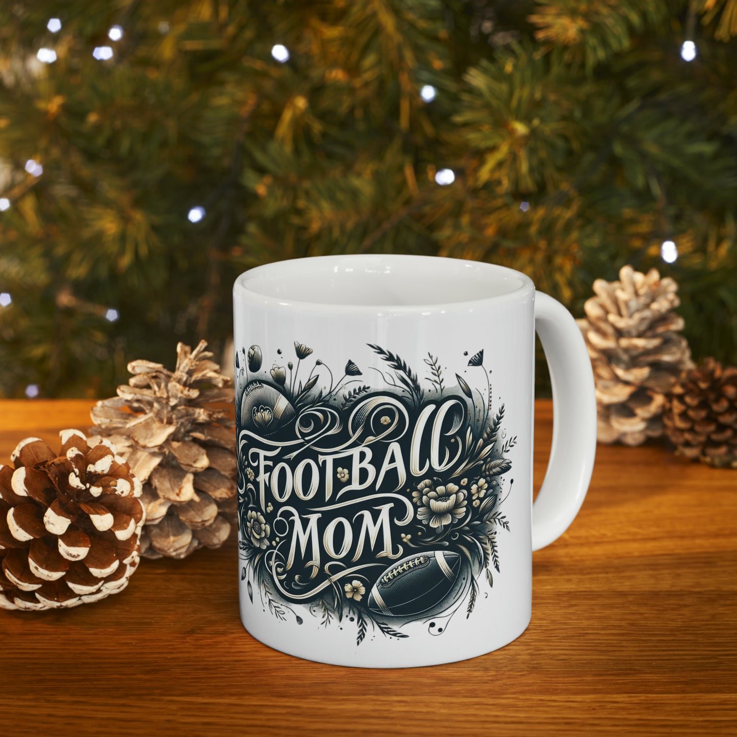 Football Mom Green and White Design Ceramic Mug (11oz)