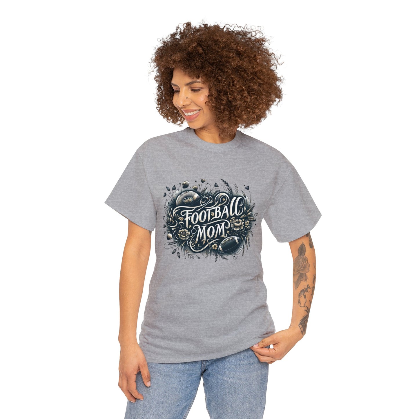 Football Mom Dark Green and White Design Unisex Heavy Cotton Tee