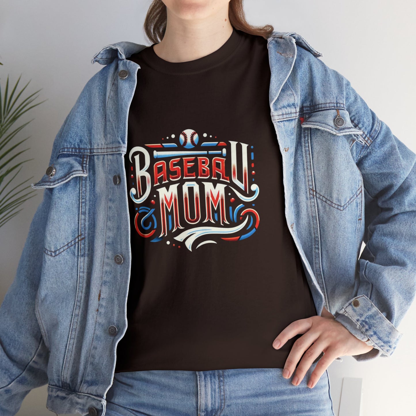 Baseball Mom Red, White and Blue Unisex Heavy Cotton Tee