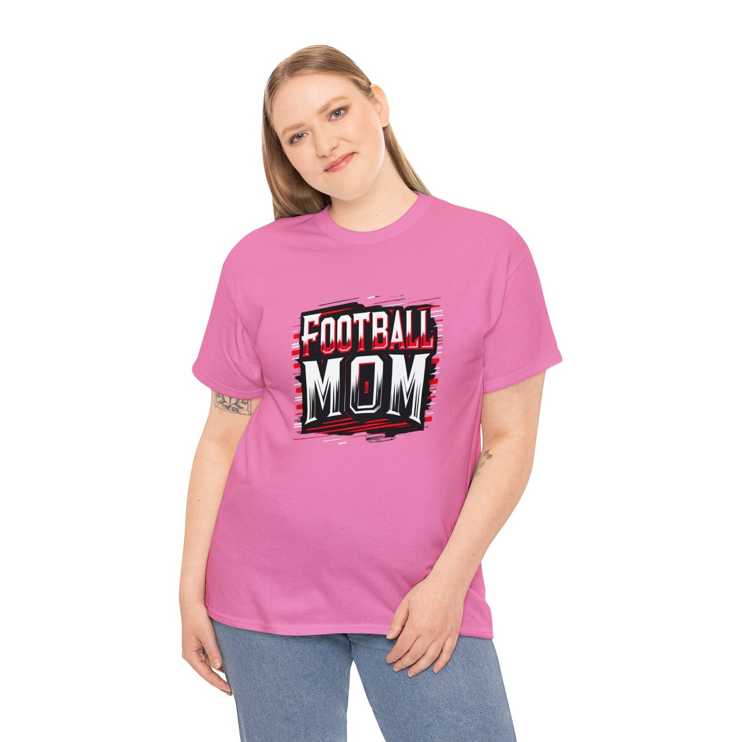 Football Mom Red and White Design Unisex Heavy Cotton Tee