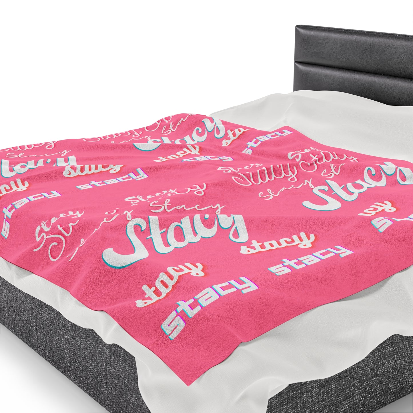 Personalize Velveteen Plush Blanket with Name for Valentine's Day-Light Red