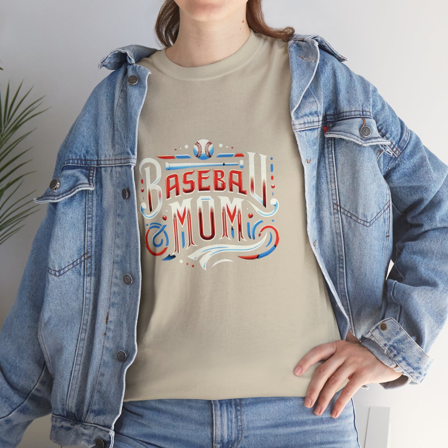 Baseball Mom Red, White and Blue Unisex Heavy Cotton Tee