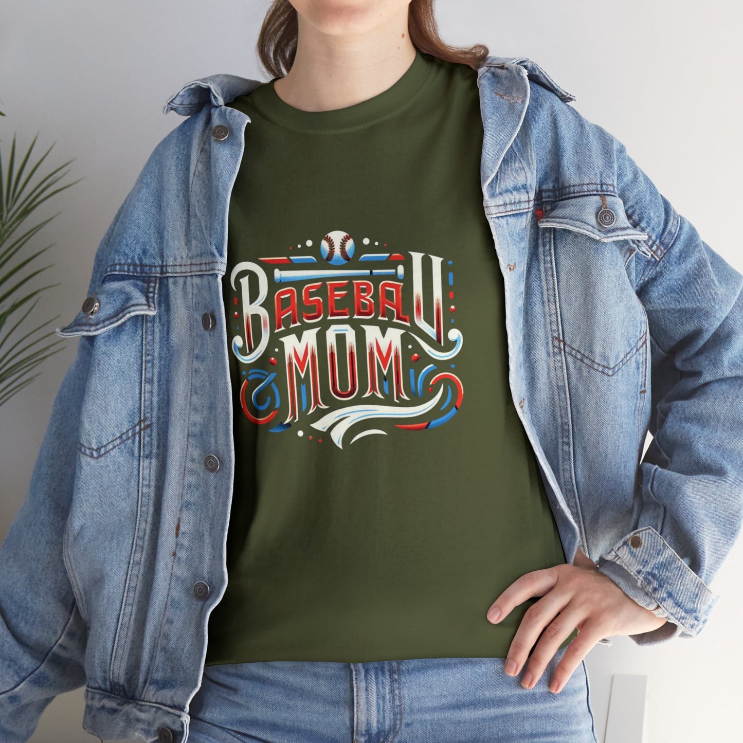 Baseball Mom Red, White and Blue Unisex Heavy Cotton Tee