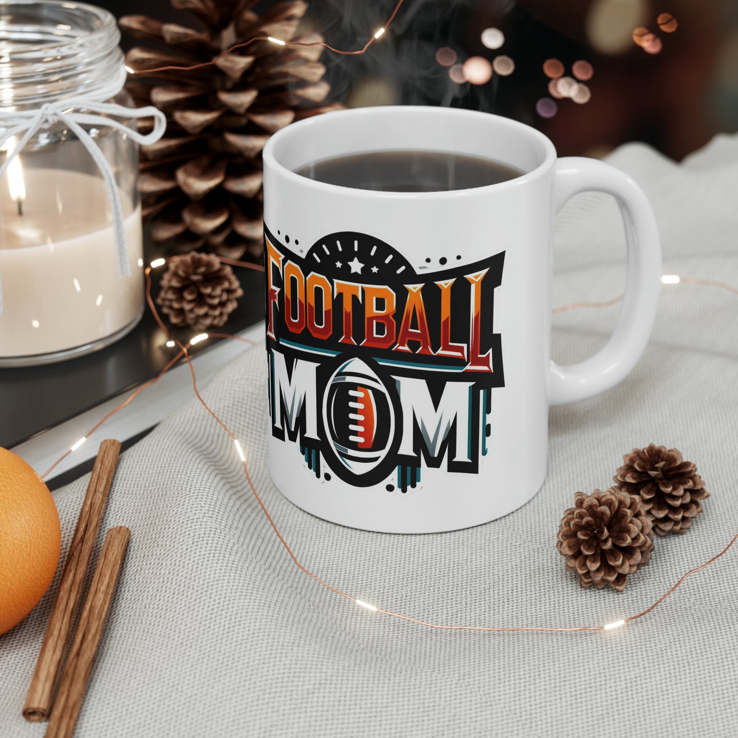 Football Mom Orange White and Black Ceramic Mug (11oz)