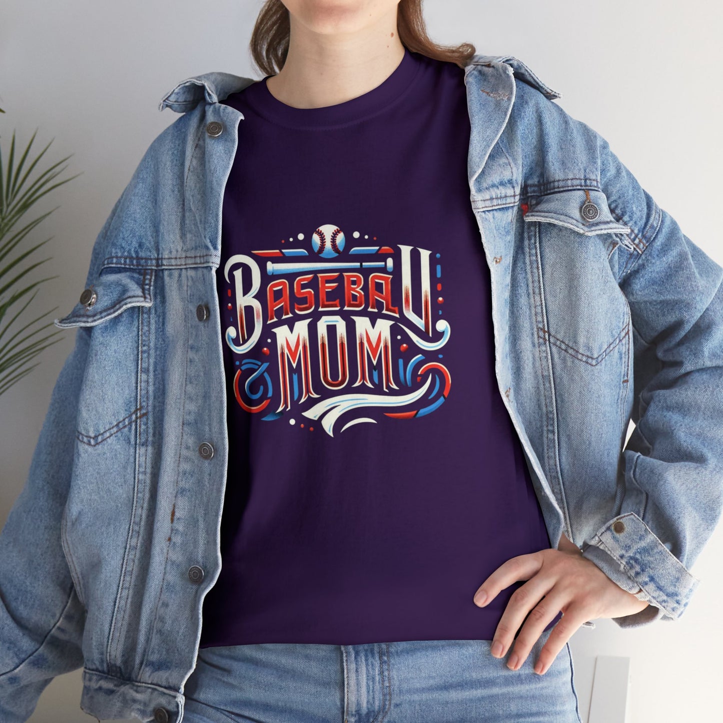 Baseball Mom Red, White and Blue Unisex Heavy Cotton Tee