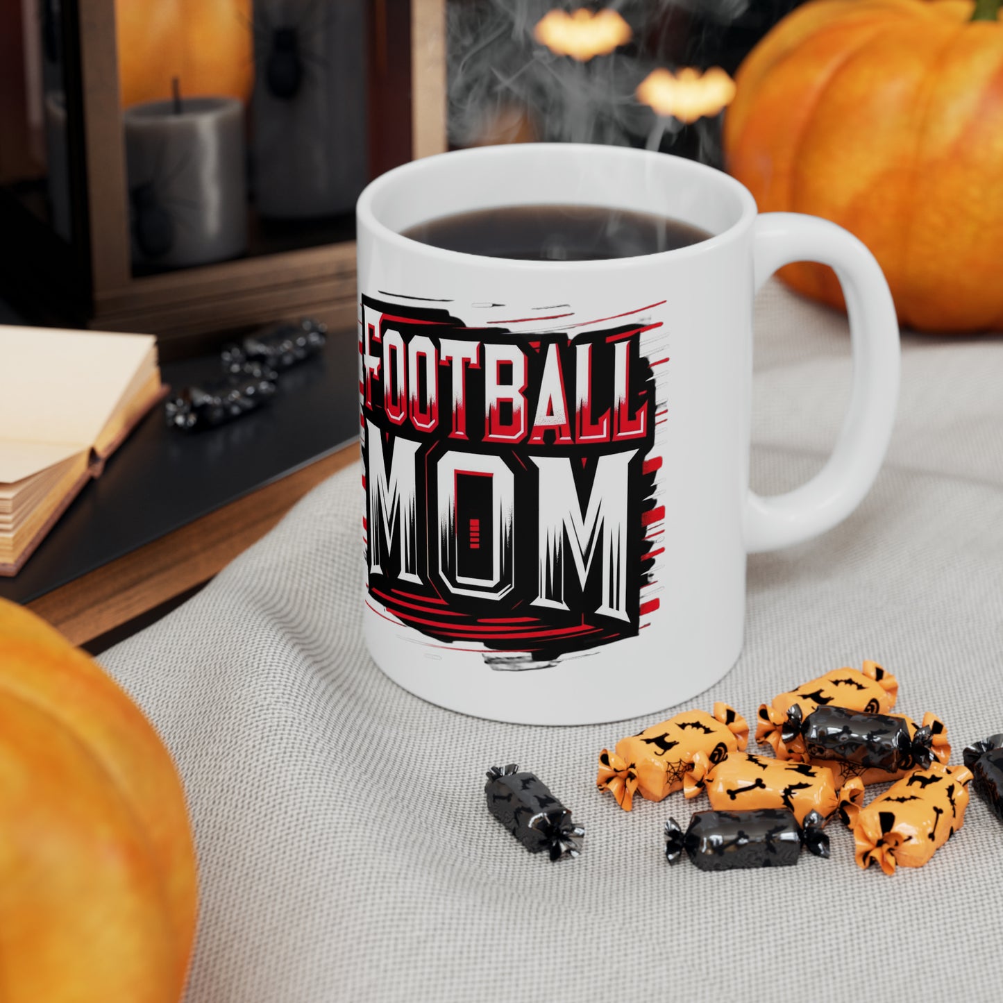 Football Mom Red White and Black Design Ceramic Mug (11oz)