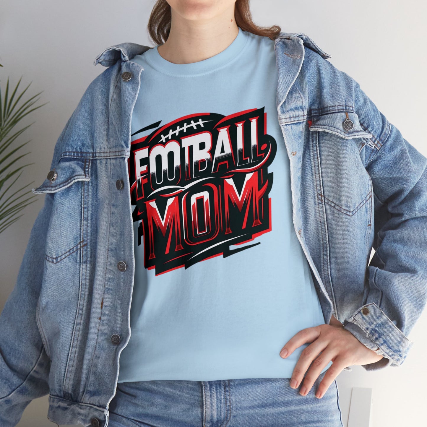 Football Mom Red White and Black Design Unisex Heavy Cotton Tee