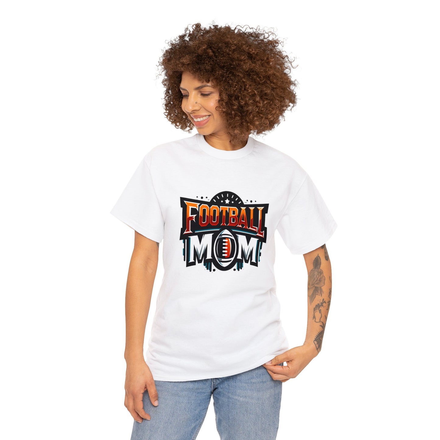 Football Mom Orange White and Red Design Unisex Heavy Cotton Tee