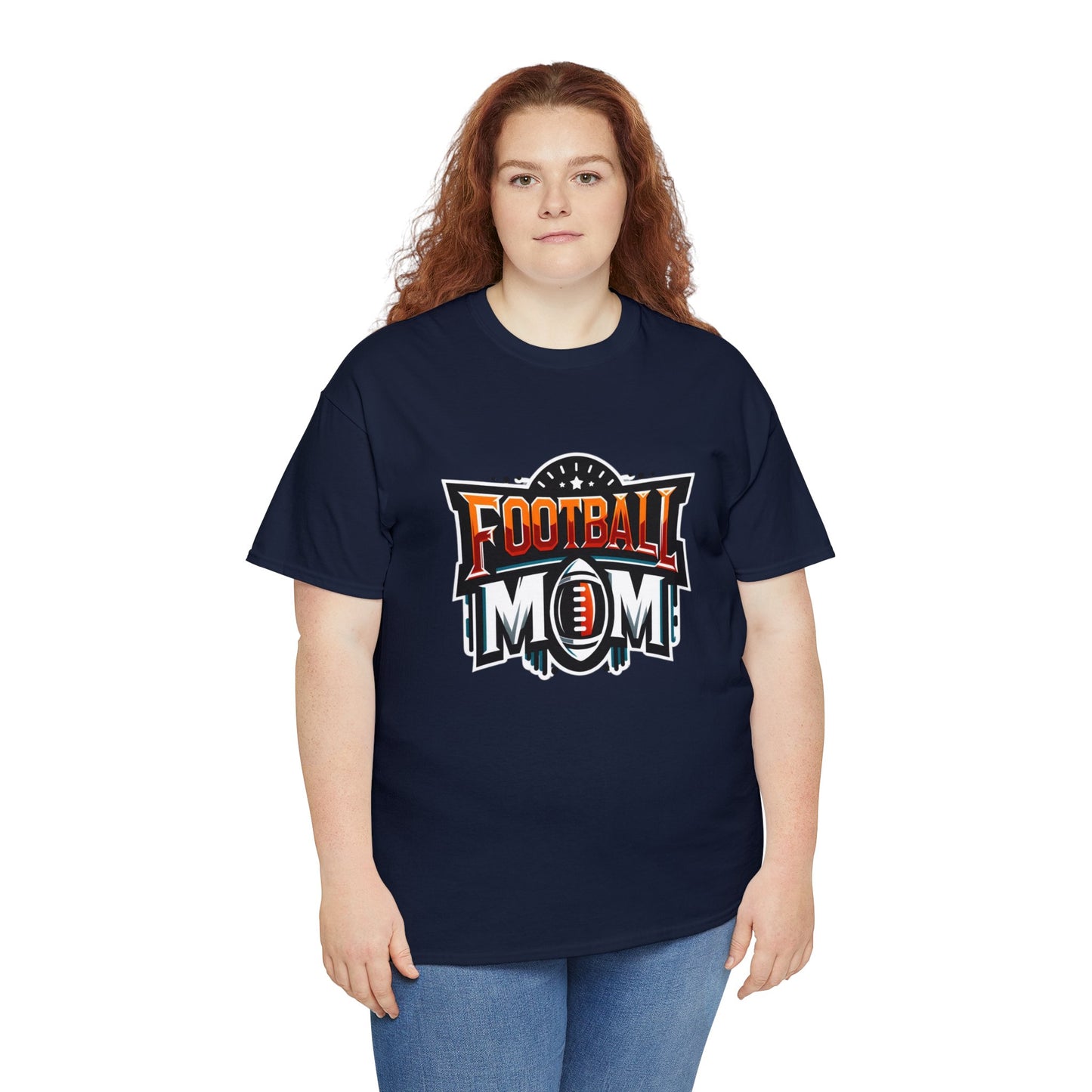 Football Mom Orange White and Red Design Unisex Heavy Cotton Tee