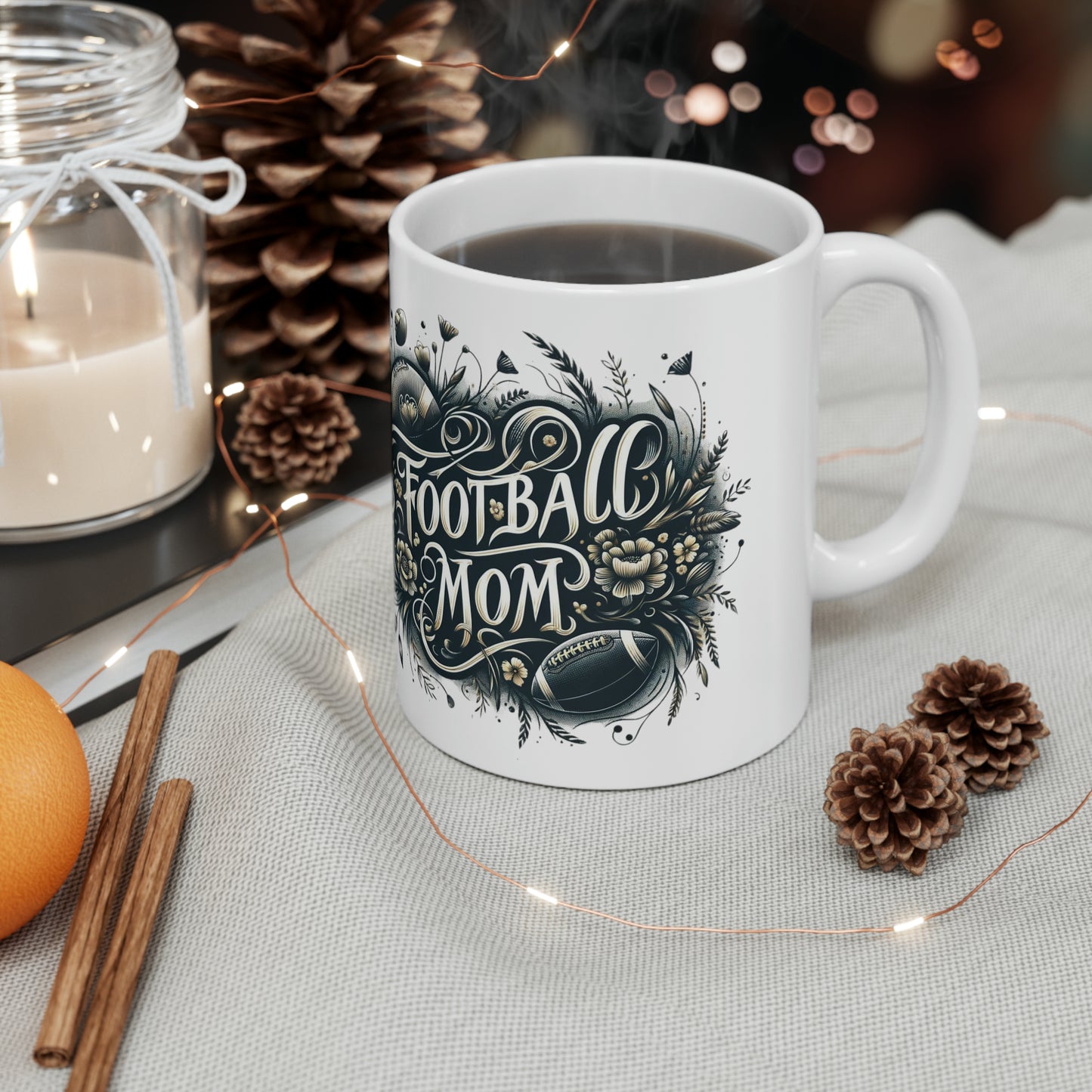 Football Mom Green and White Design Ceramic Mug (11oz)