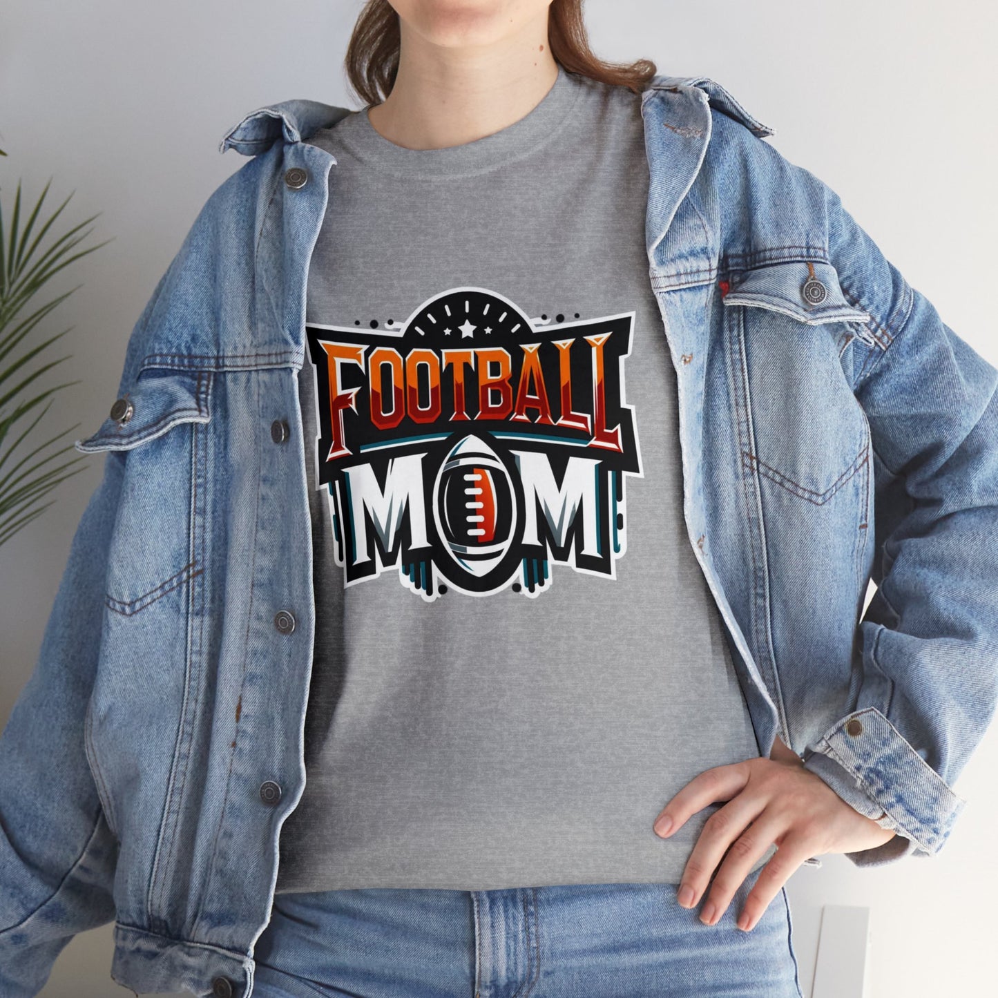 Football Mom Orange White and Red Design Unisex Heavy Cotton Tee